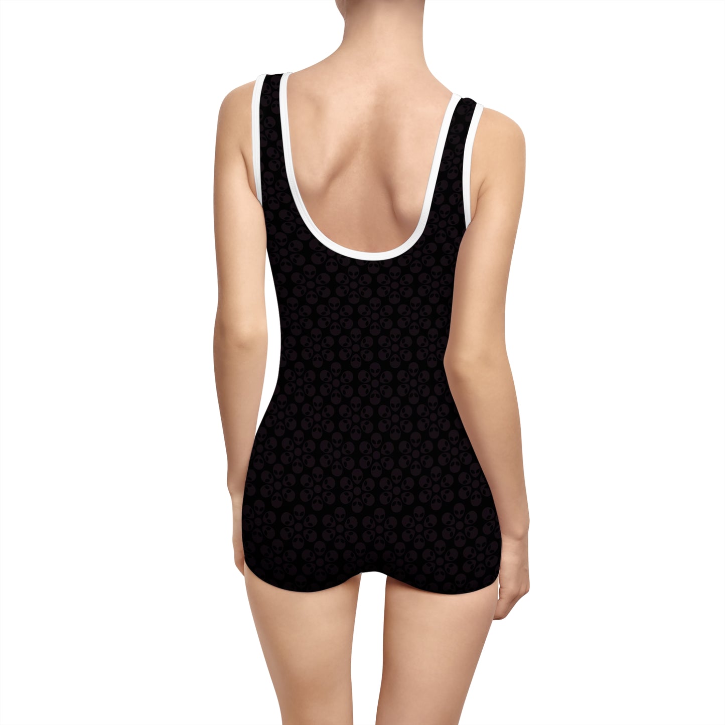 Womens Vintage Swimsuit  Alien Flowers Black