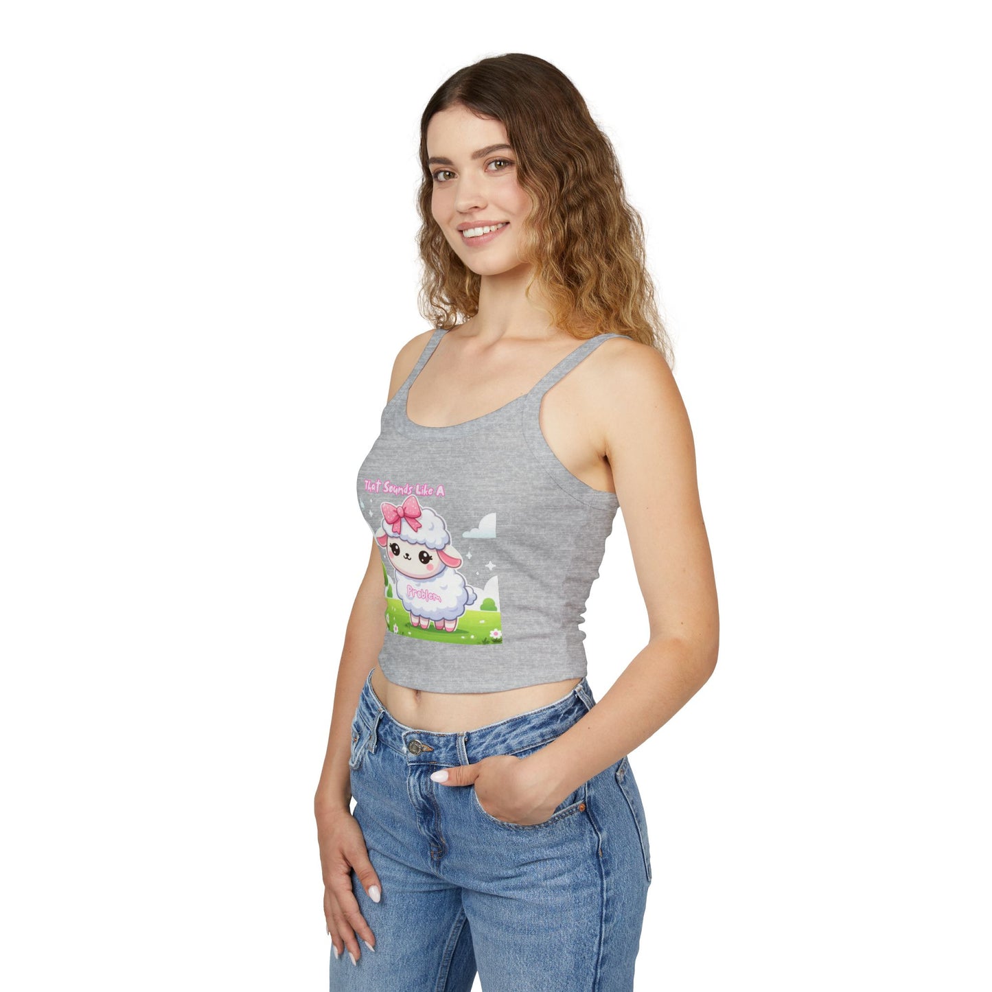 Cute Sheep Graphic Women&#039;s Spaghetti Strap Tank Top - Fun & Playful Design for Spring/Summer