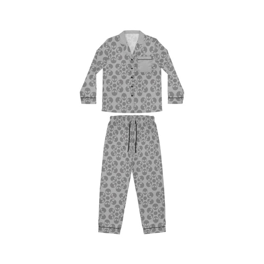 Womens Satin Pajamas  Alien Flowers Light Grey