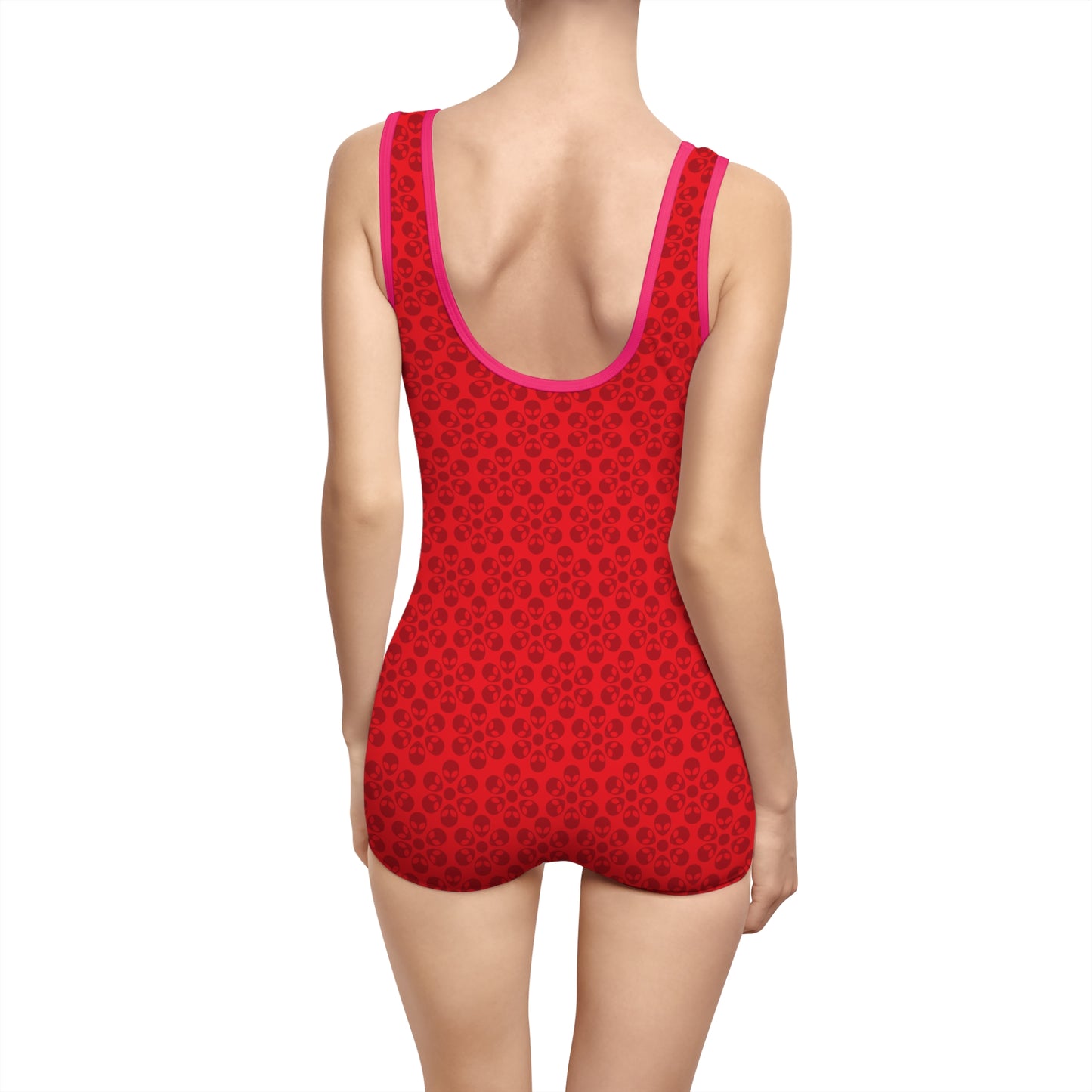 Womens Vintage Swimsuit  Alien Flowers Red