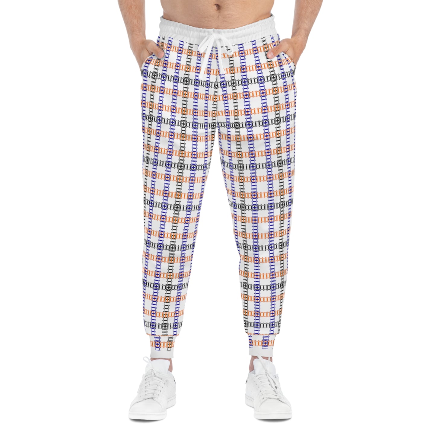 Colorful Plaid Athletic Joggers Comfortable Gym Pants Unisex Loungewear Casual Streetwear Fall Fashion Essentials Activewear Gift Train Tracks Pink