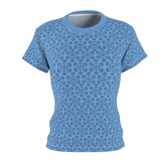 Stylish Womens Floral Tee  Casual Trendy Summer Fashion Gift for Her Short Sleeve Top Alien Flowers Light Blue