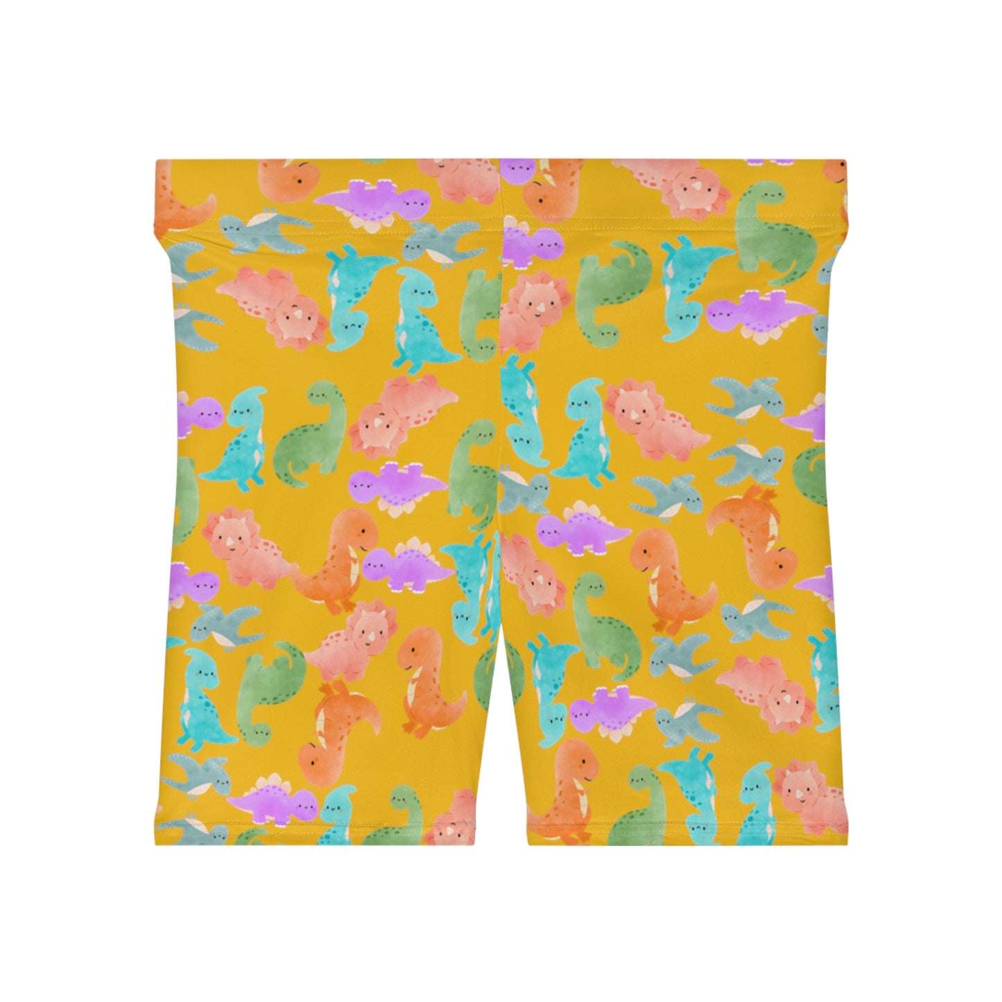 Colorful Dinosaur Womens Biker Shorts  AOP Perfect for Casual Wear workout Summer Birthdays Playdates Unique Gift Rainbow Dinos Yellow