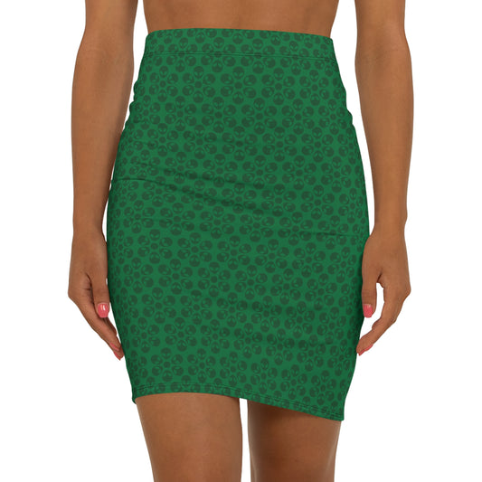 Womens MidWaist Pencil Skirt  Alien Flowers Dark Green