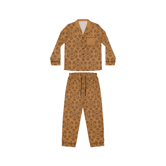 Womens Satin Pajamas  Alien Flowers Light Brown