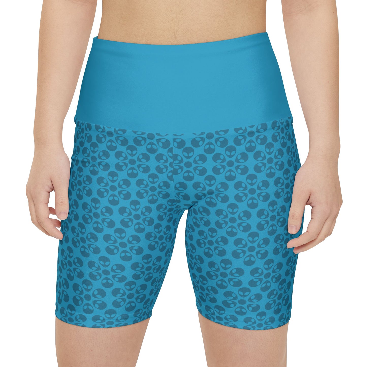 Womens Workout Shorts  Alien Flowers Turquoise
