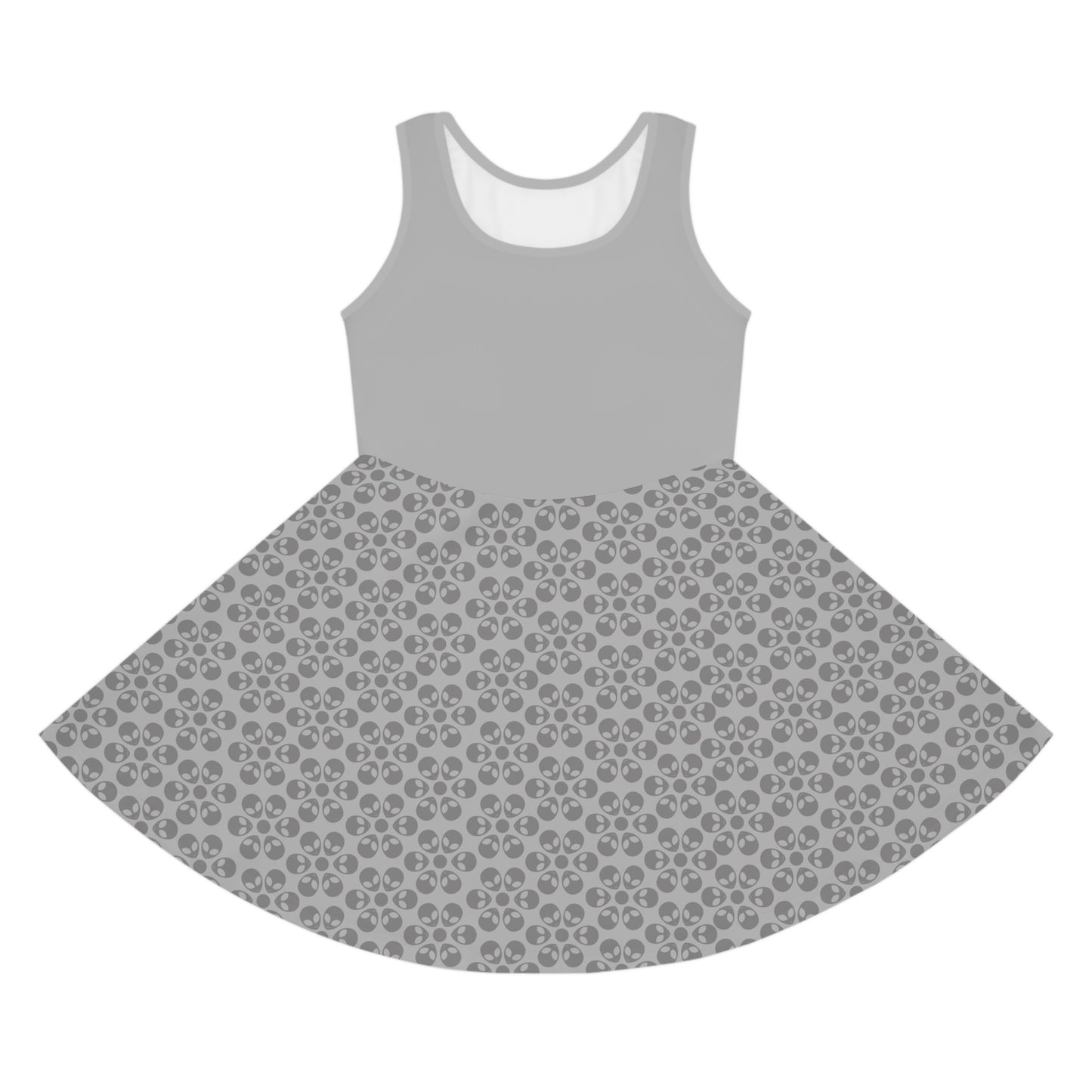Girls Floral Sleeveless Sundress Cute Summer Dress Kids Fashion Birthday Outfit Playful Floral Pattern Spring Dress Alien Flowers Light Grey