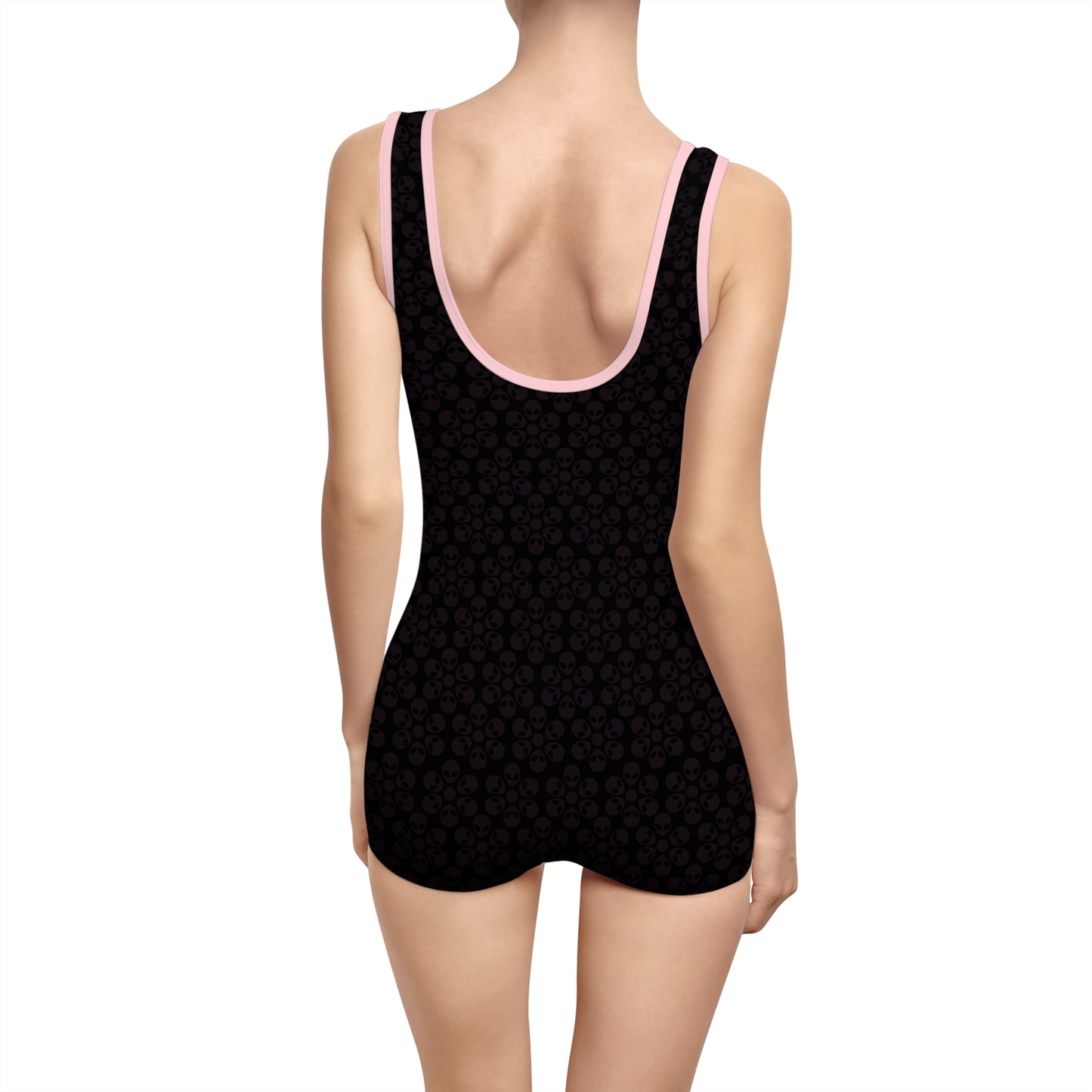 Womens Vintage Swimsuit  Alien Flowers Black