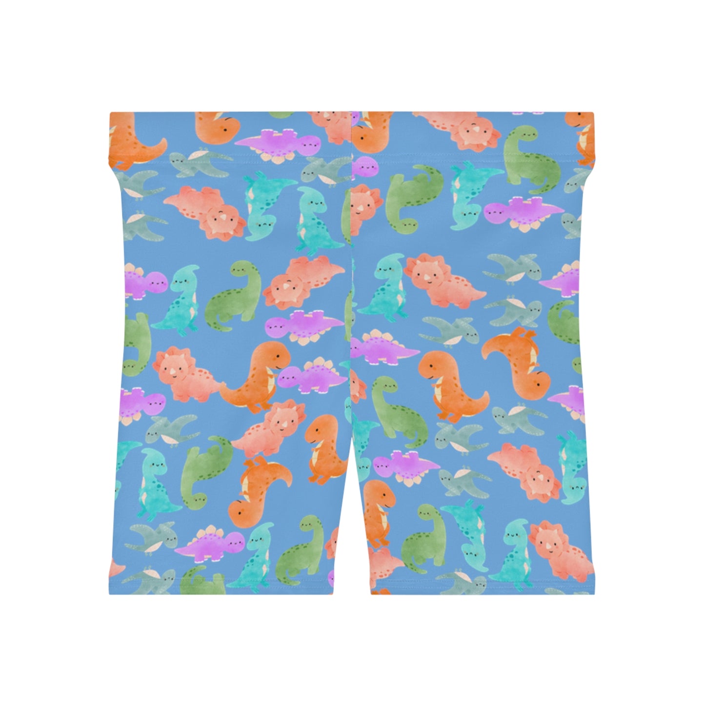 Colorful Dinosaur Womens Biker Shorts  AOP Perfect for Casual Wear workout Summer Birthdays Playdates Unique Gift Rainbow Dinos Light Blue