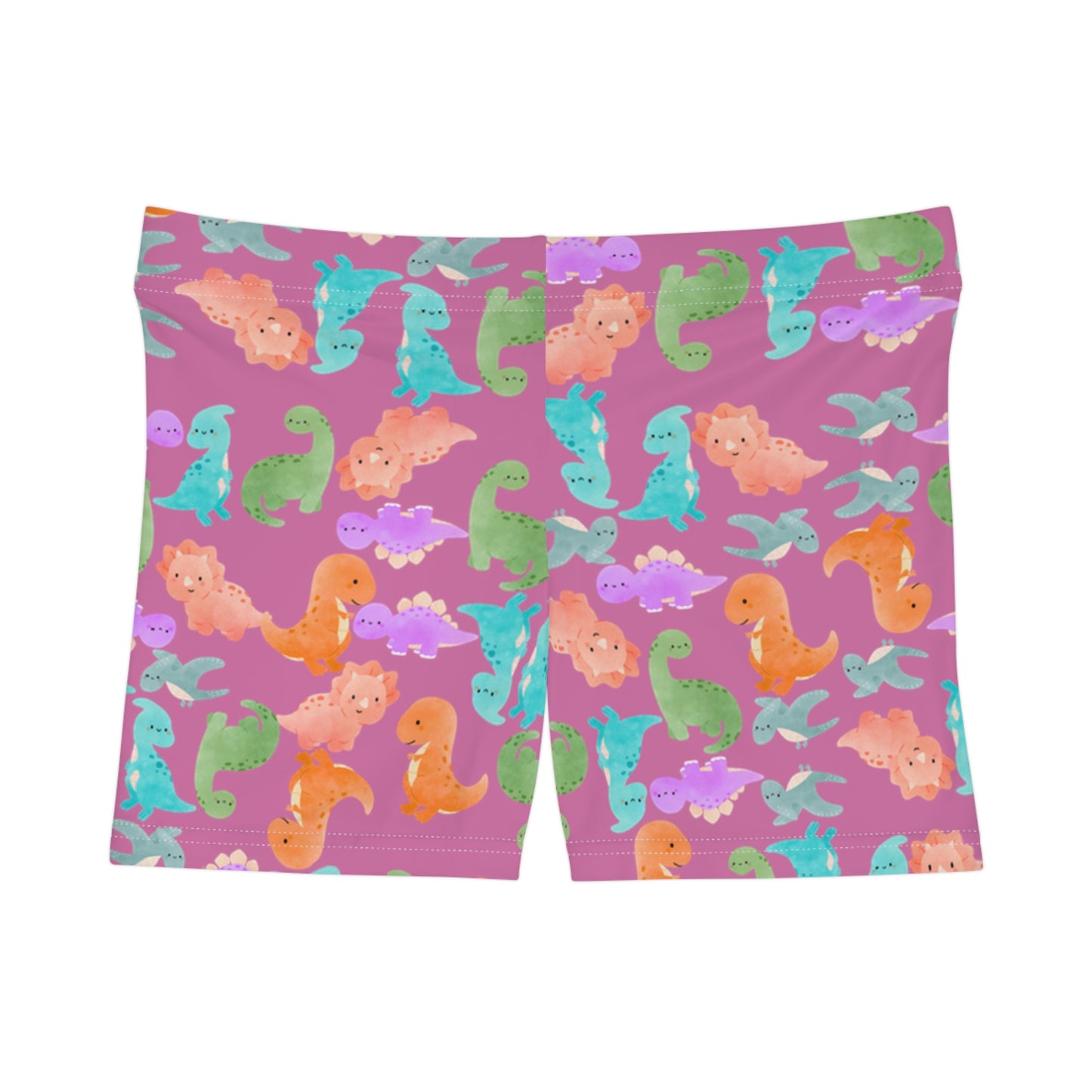 Dinosaur Print Womens Shorts Cute Summer Loungewear Kids Party Attire Beach Day Outfit Colorful Activewear Rainbow Dinos Light Pink
