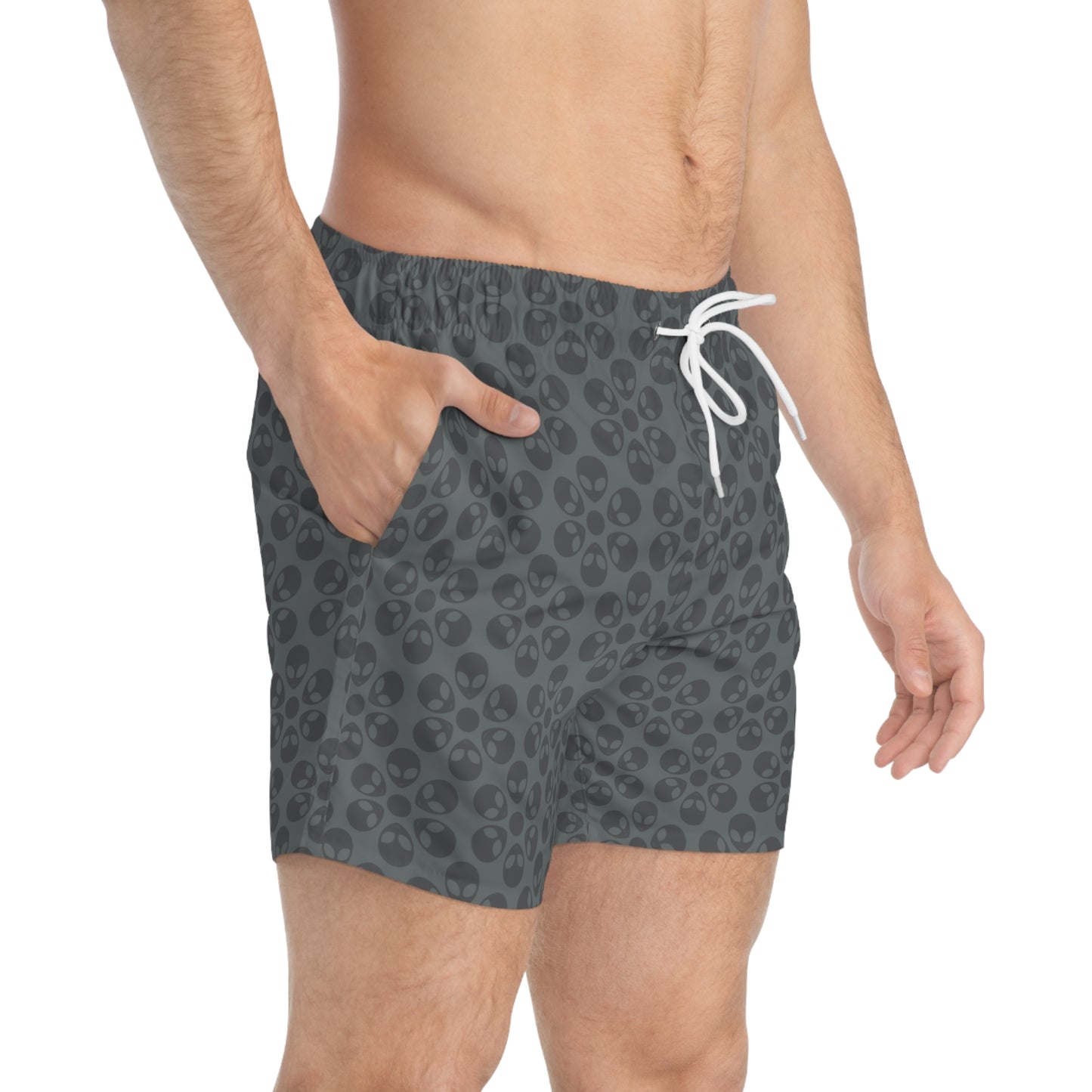 Stylish AOP Swim Trunks for Beach Days Summer Fun Pool Parties Vacation Wear Gift for Him Alien Flowers Dark Grey