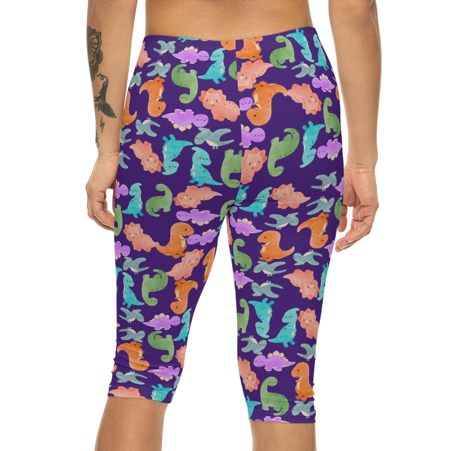 Women’s Capri Leggings  Rainbow Dinos Purple