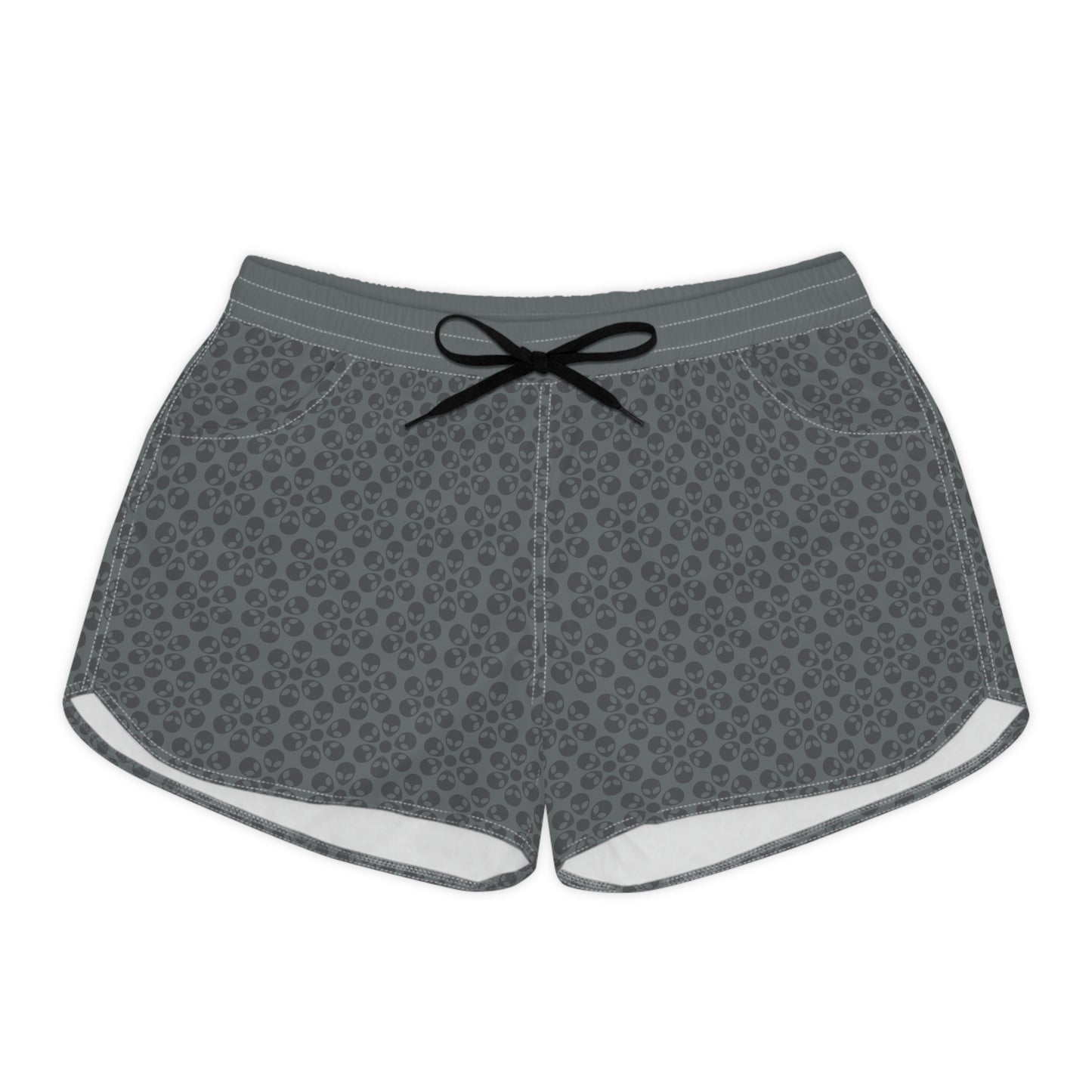 Casual Alien Print Shorts for Women Fashionable Summer Loungewear Perfect for Lounging Yoga Beach Summer Vacations Gifts Alien Flowers Dark Grey