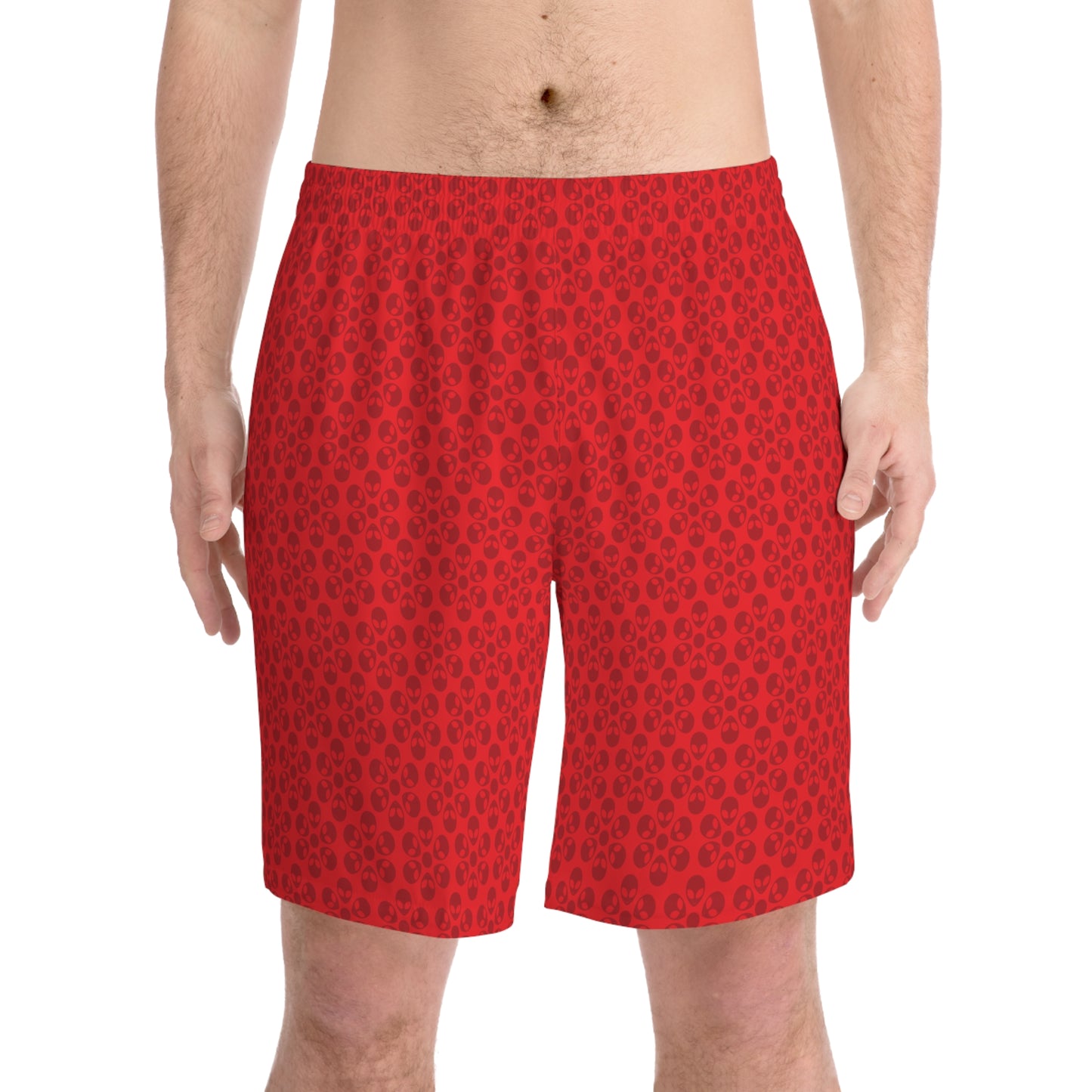 Mens Elastic Beach Shorts  Alien Flowers Red