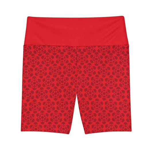 Womens Workout Shorts  Alien Flowers Red