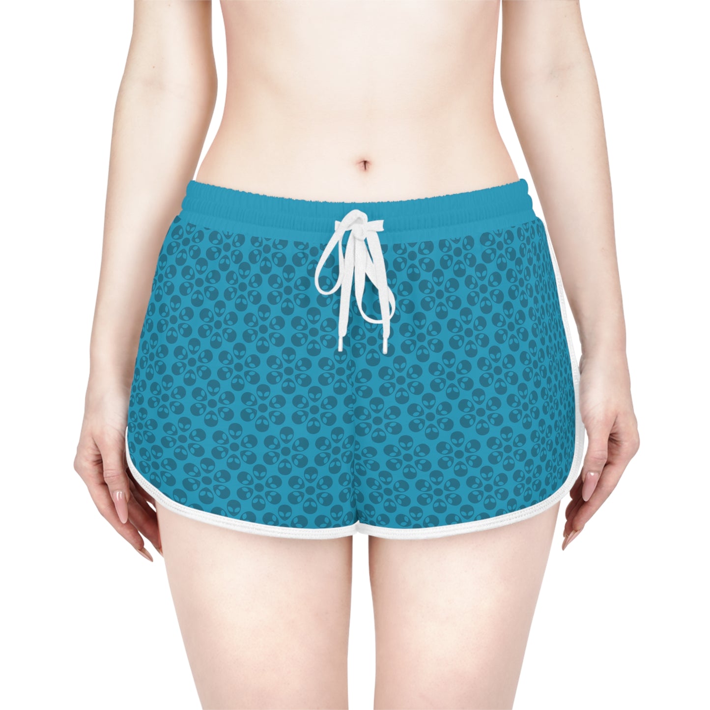 Womens Relaxed Shorts  Alien Flowers Turquoise