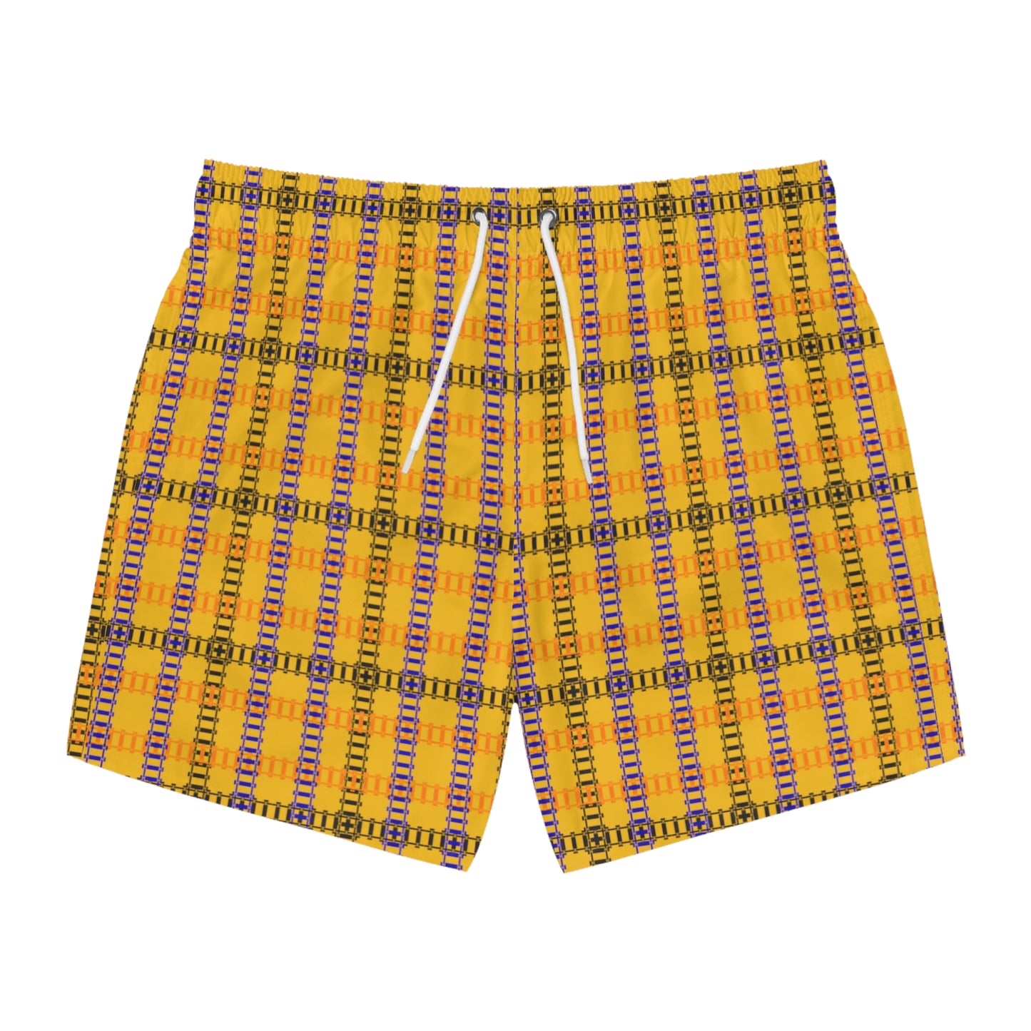 Vibrant Checkered Swim Trunks Beachwear for Summer Fun Vacation Essential Pool Party MustHave Mens Swim Shorts Train Tracks Yellow