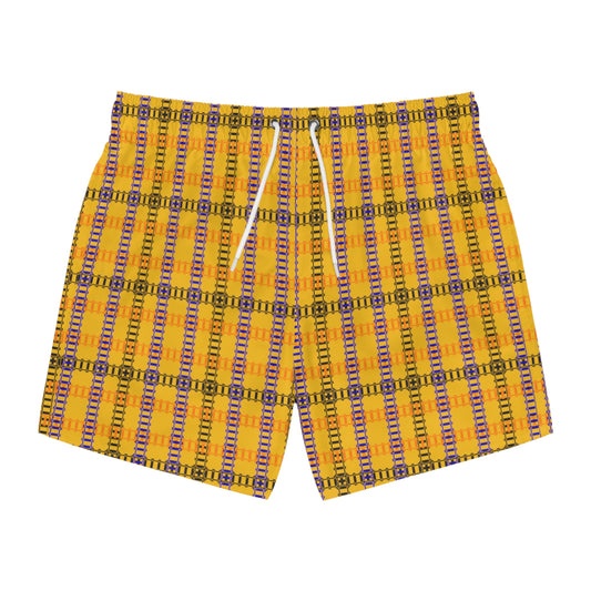 Vibrant Checkered Swim Trunks Beachwear for Summer Fun Vacation Essential Pool Party MustHave Mens Swim Shorts Train Tracks Yellow