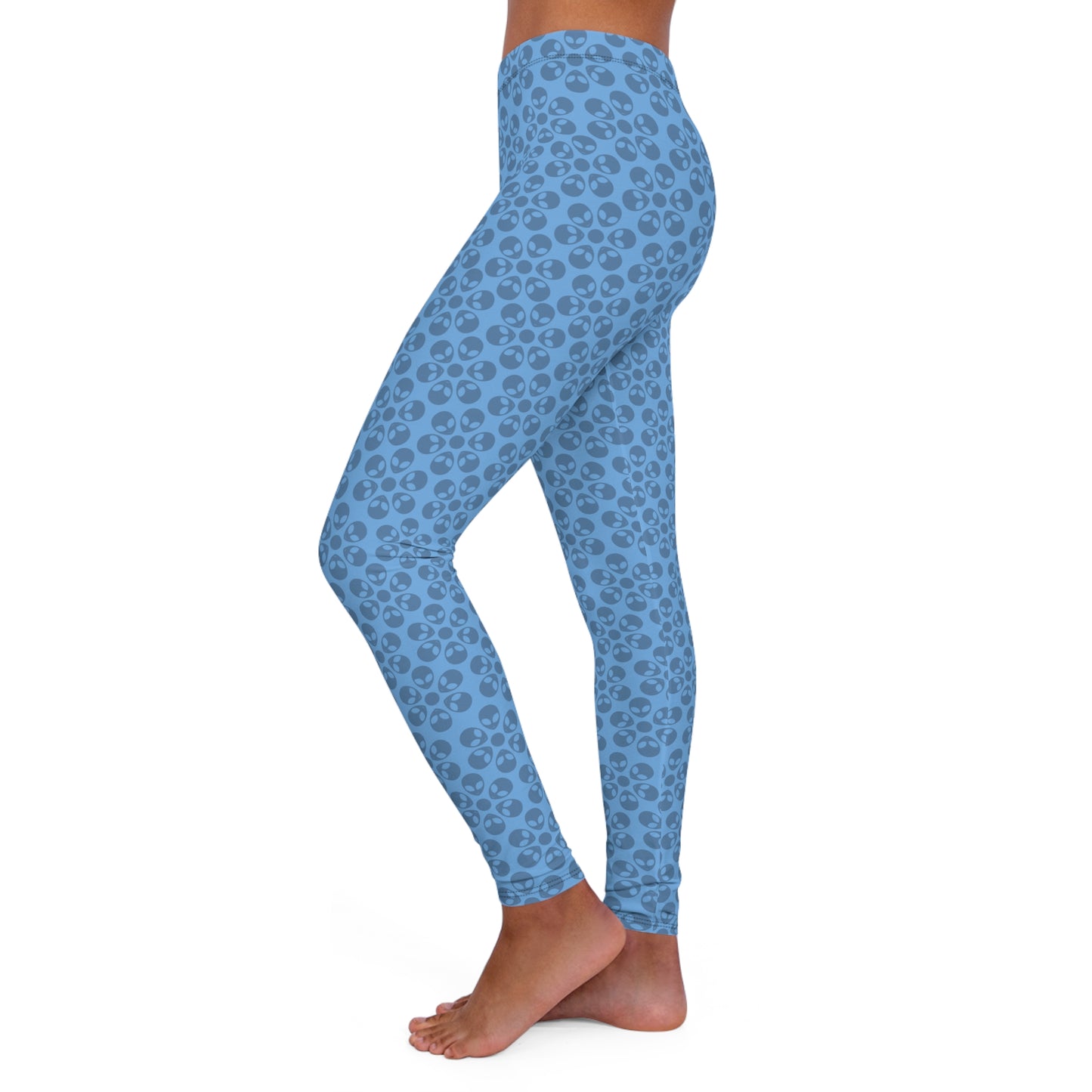 Womens Casual Spandex Leggings  Alien Flowers Light Blue