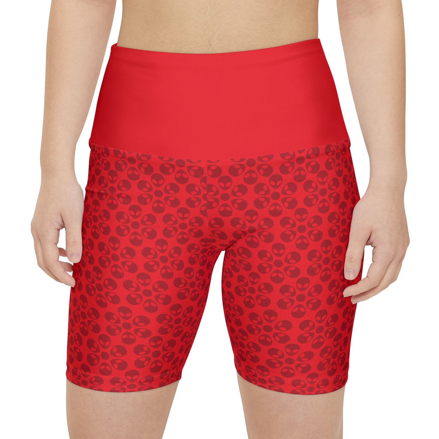 Womens Workout Shorts  Alien Flowers Red