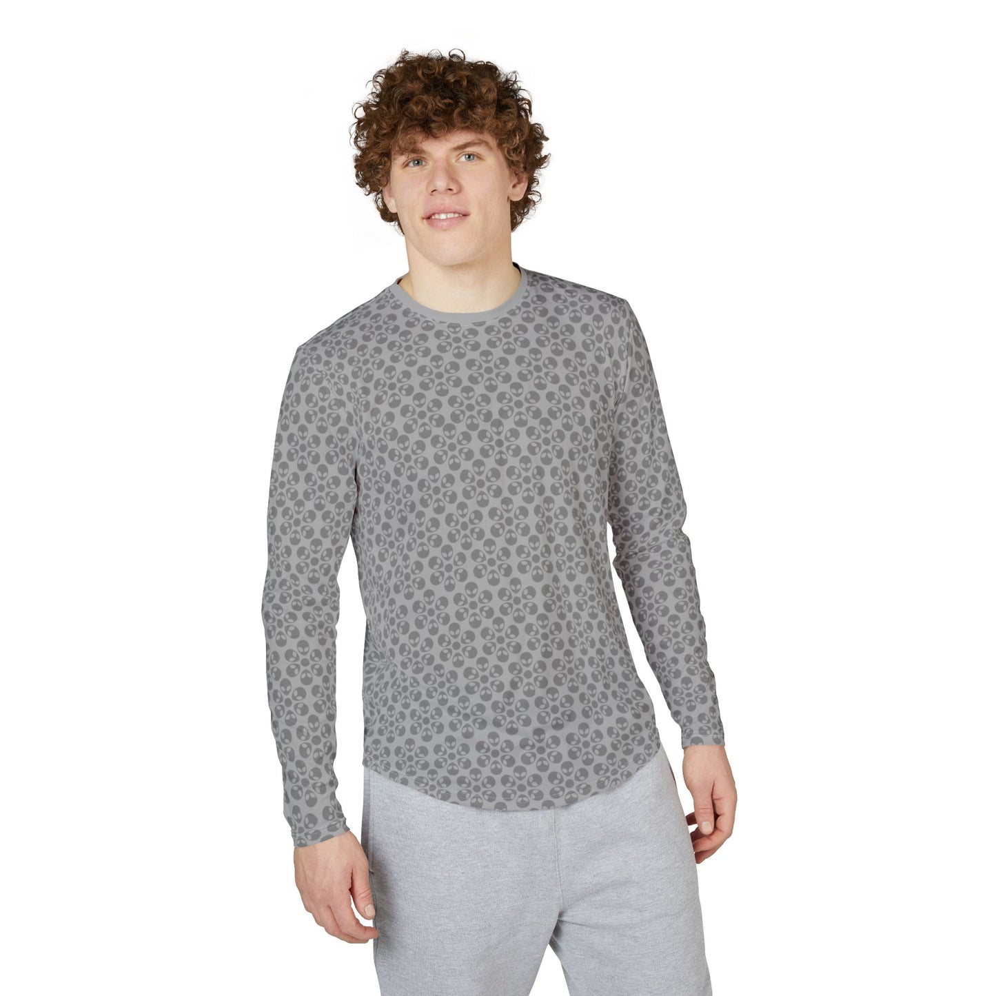 Mens UV Protection Long Sleeve Shirt  Alien Flowers Light Grey