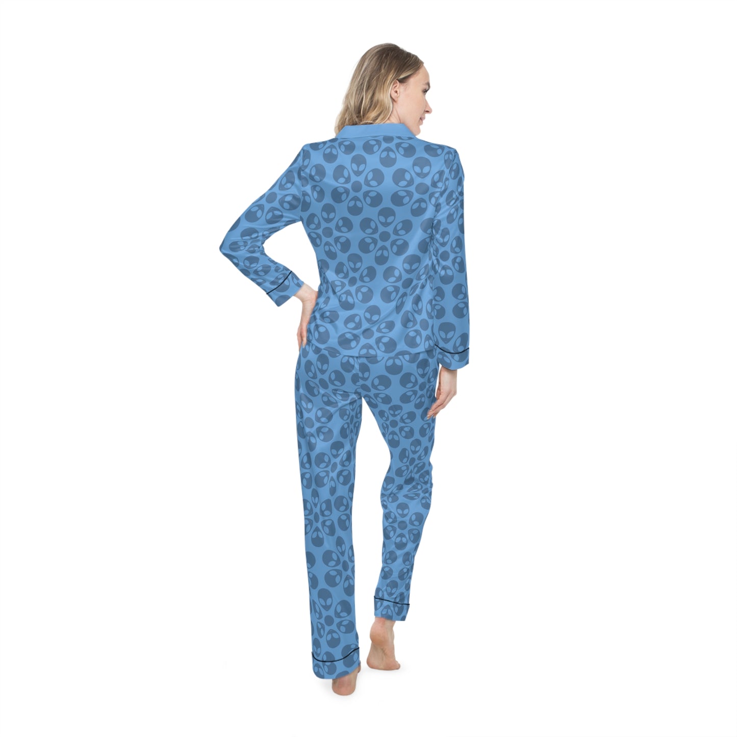 Womens Satin Pajamas  Alien Flowers Light Blue