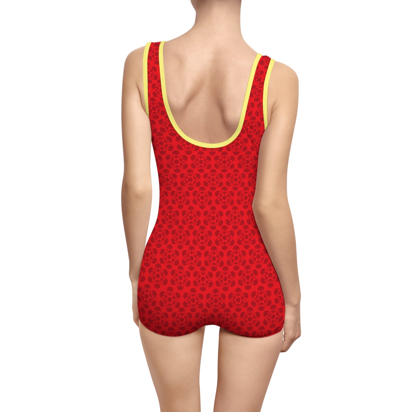 Womens Vintage Swimsuit  Alien Flowers Red
