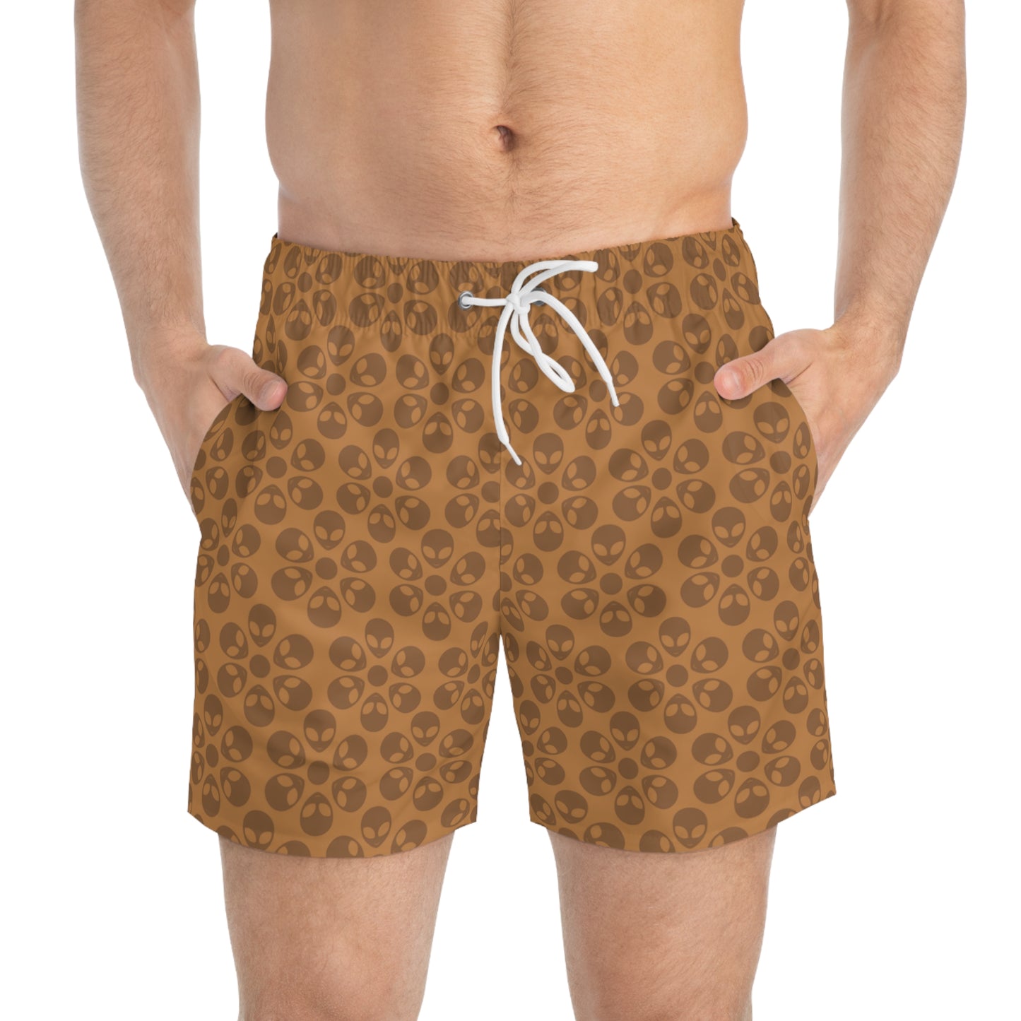 Stylish AOP Swim Trunks for Beach Days Summer Fun Pool Parties Vacation Wear Gift for Him Alien Flowers Light Brown