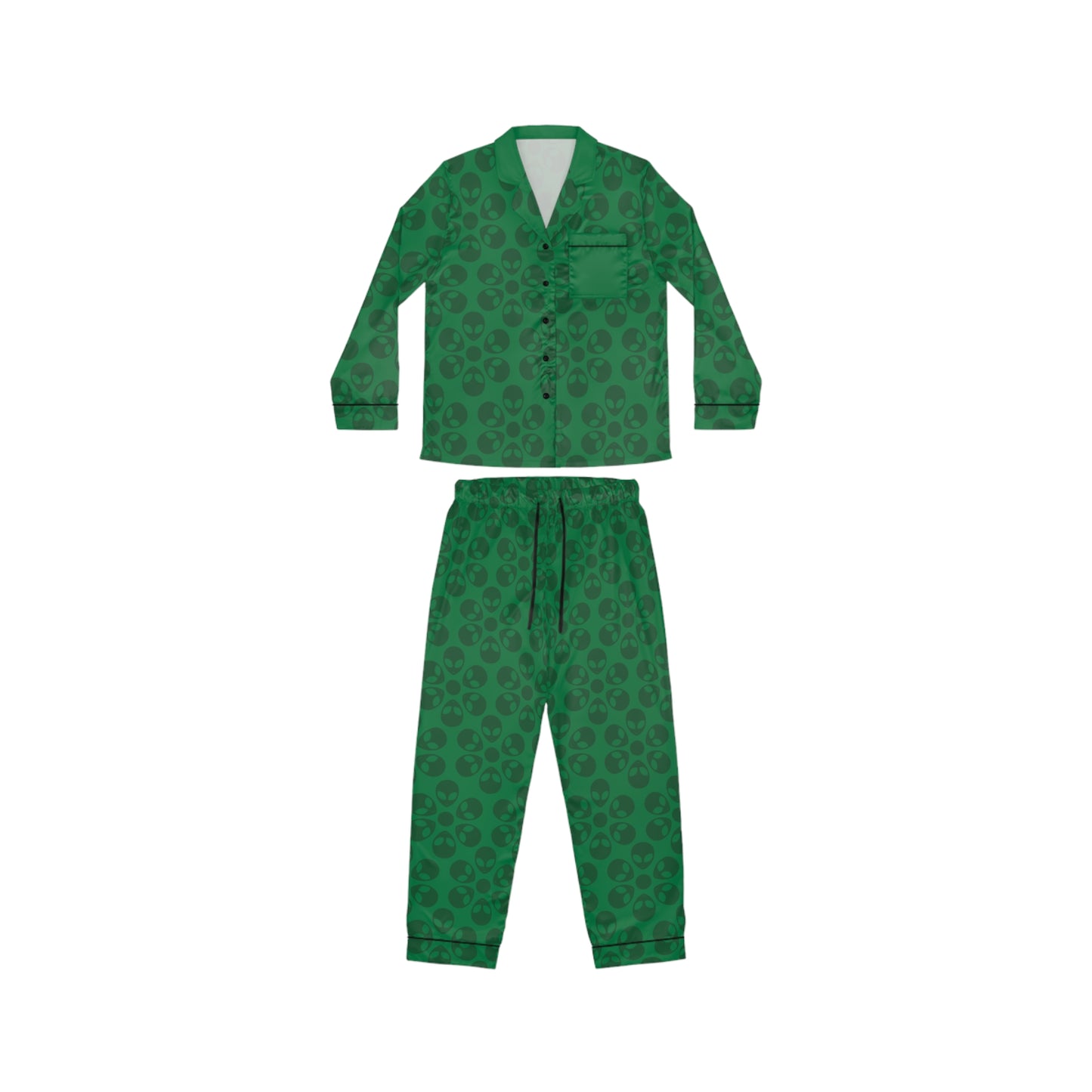 Womens Satin Pajamas  Alien Flowers Dark Green