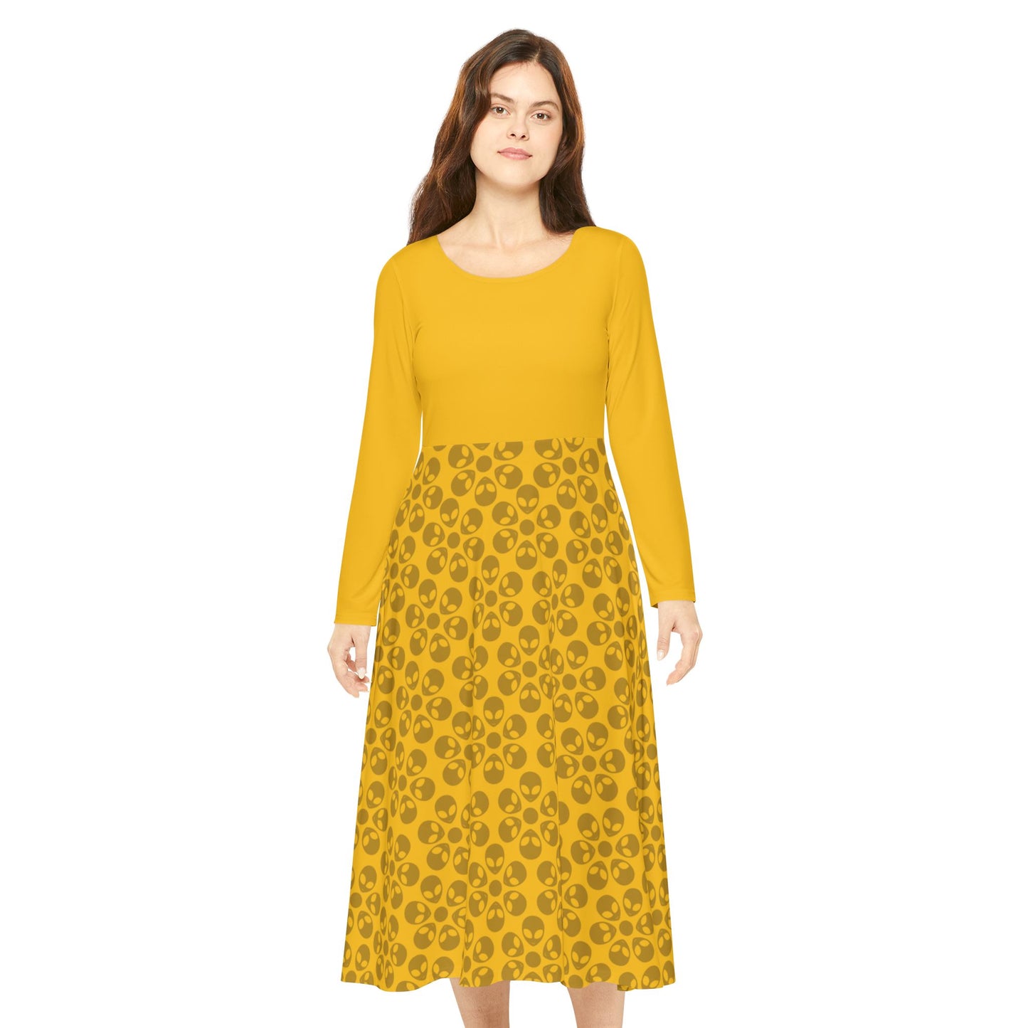 Womens Long Sleeve Dance Dress Alien Flowers Yellow