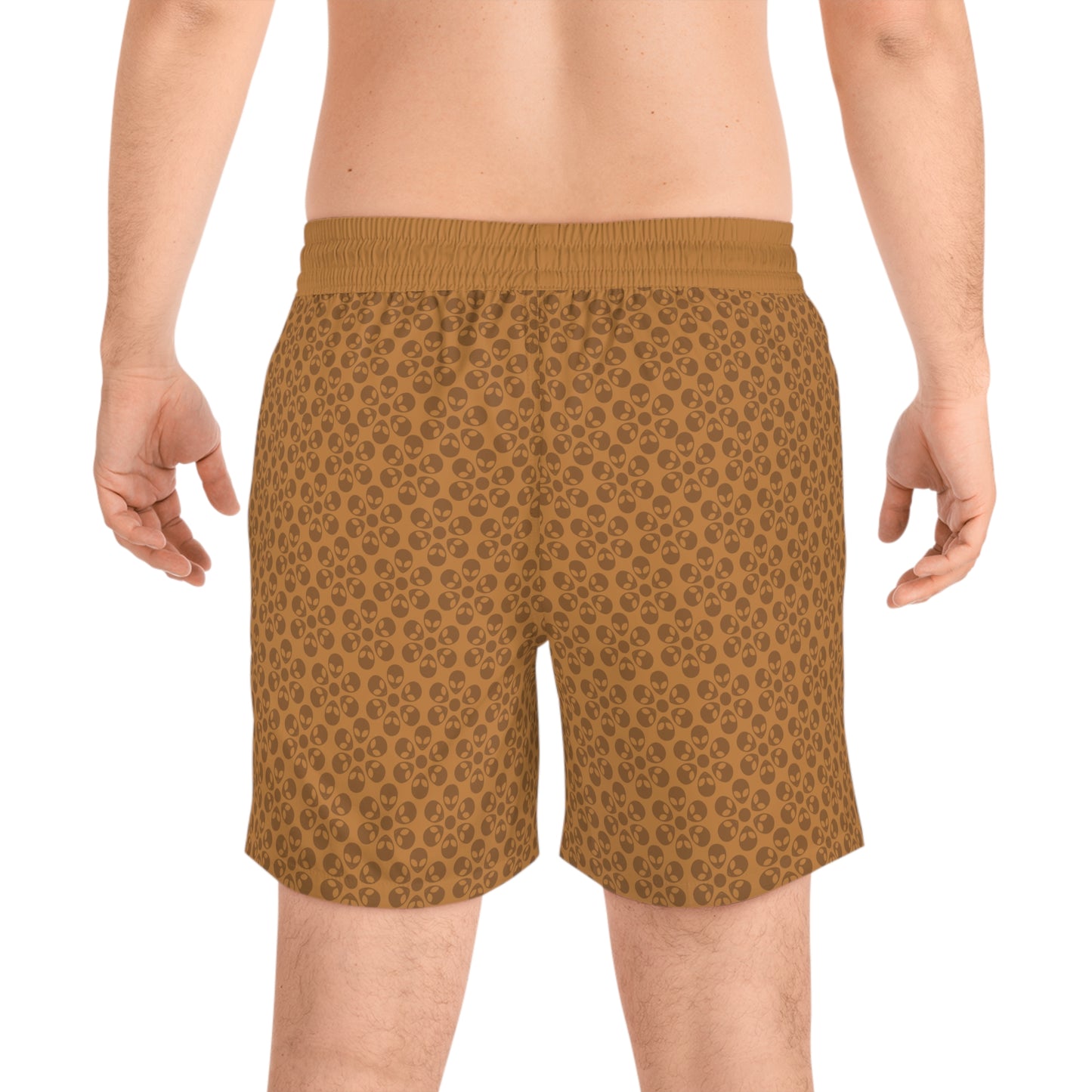 Stylish Mens MidLength Swim Shorts Beachwear Vacation Essentials Poolside Comfort Summer Outfit Trendy Swimwear Alien Flowers Light Brown