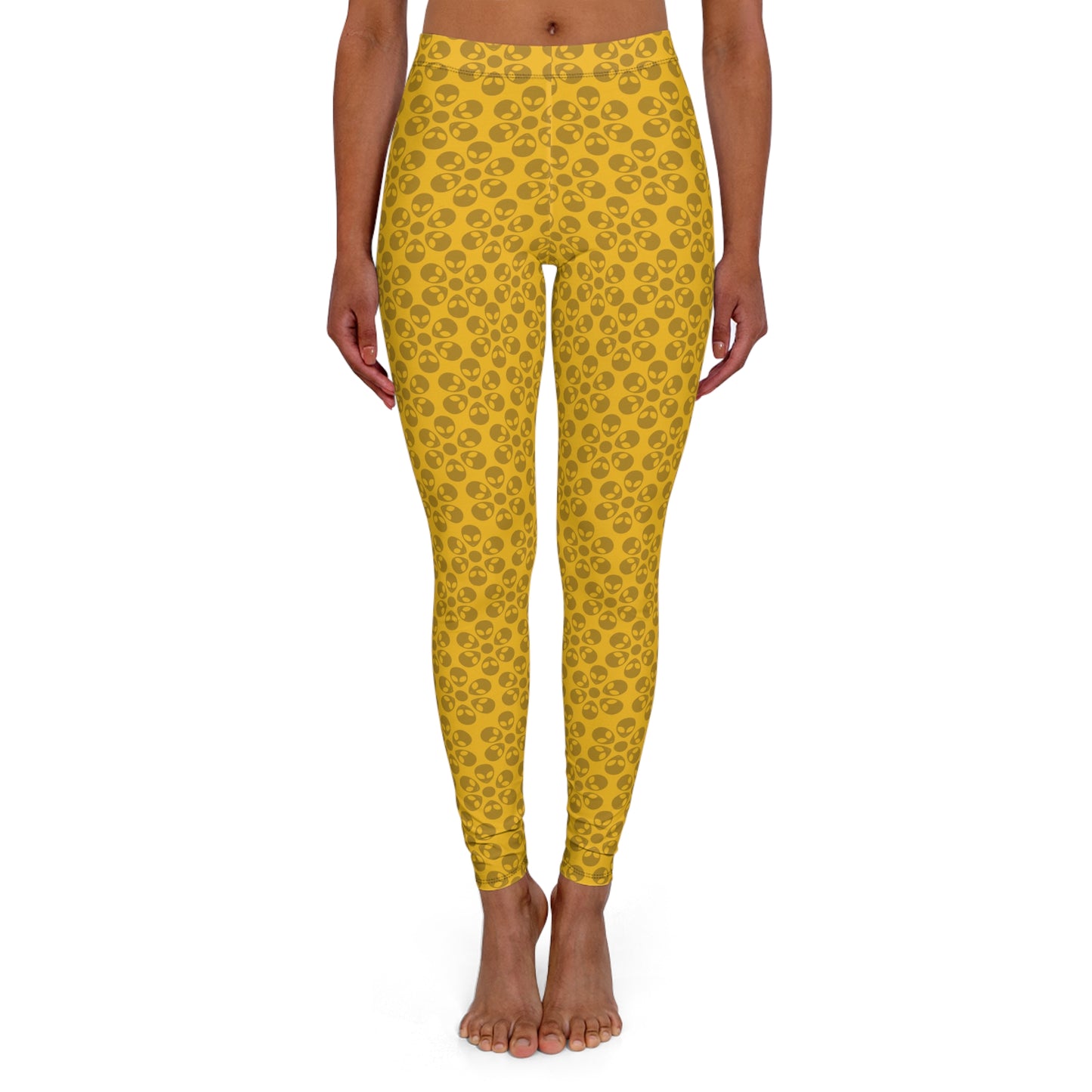 Womens Casual Spandex Leggings  Alien Flowers Yellow