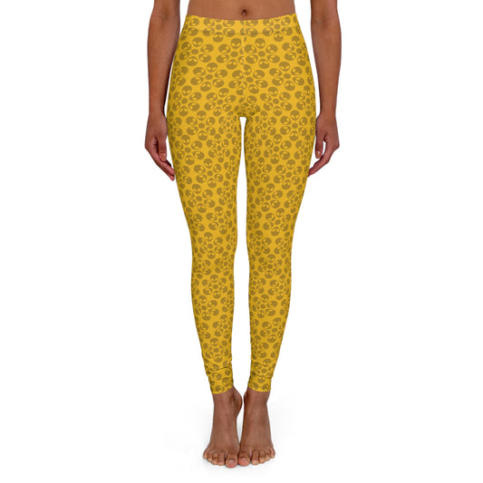 Womens Casual Spandex Leggings  Alien Flowers Yellow