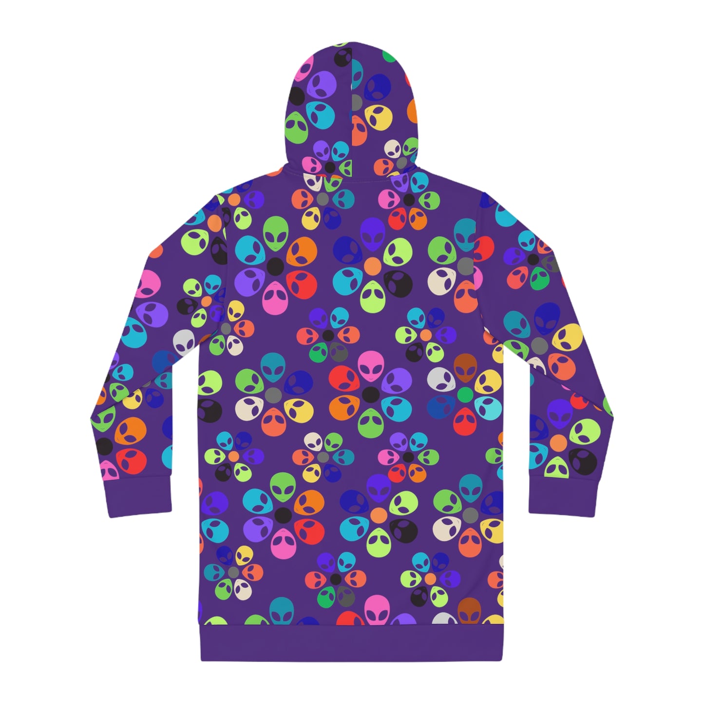 Colorful Alien Floral Womens Hoodie Dress Trendy Casualwear Halloween Fashion Unique Gift for Her Fun Everyday Style Alien Rainbow Flowers Pink