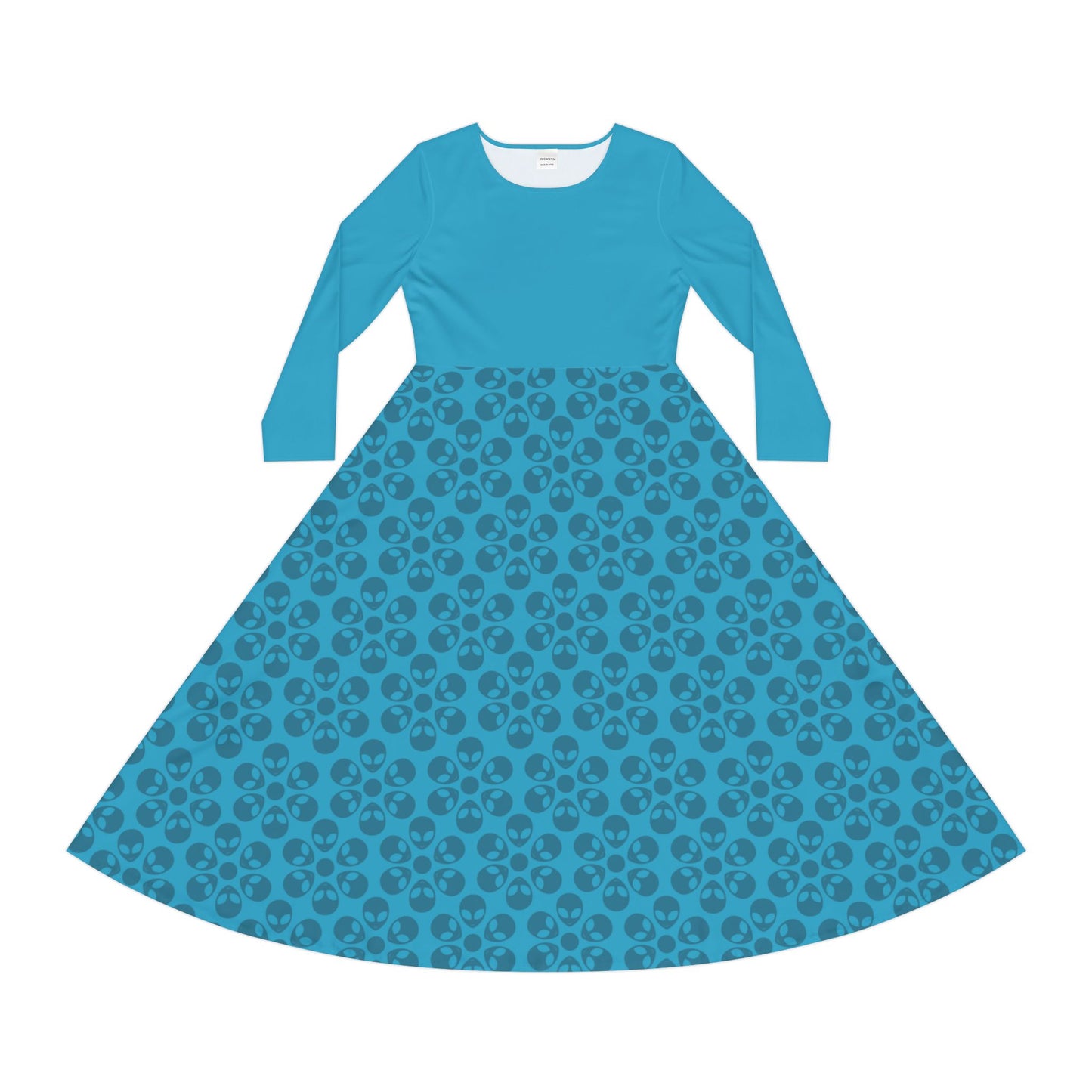 Womens Long Sleeve Dance Dress Alien Flowers Turquoise