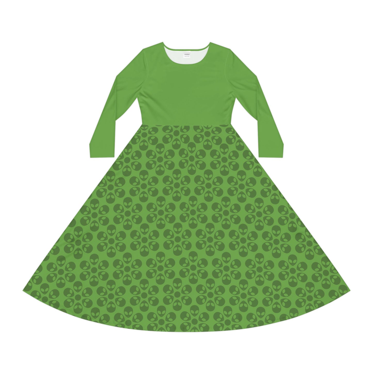 Womens Long Sleeve Dance Dress Alien Flowers Green