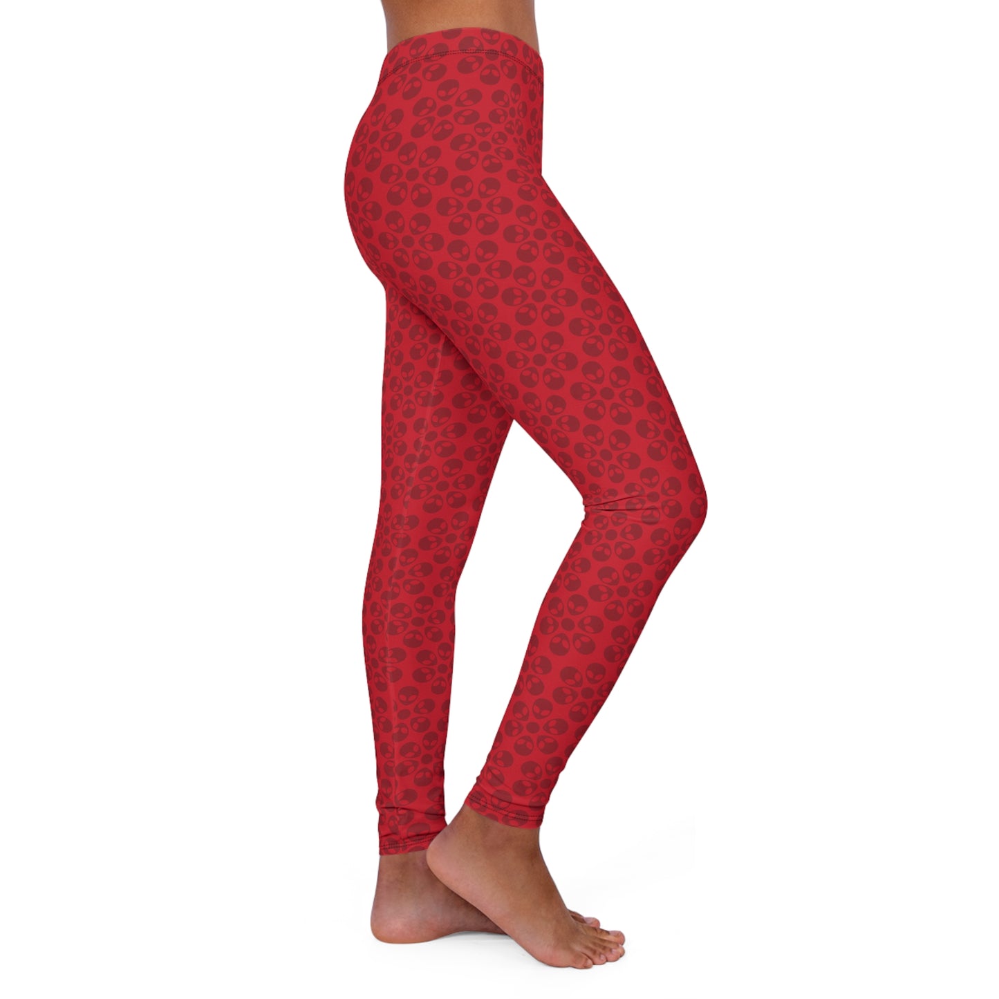 Womens Casual Spandex Leggings  Alien Flowers Dark Red