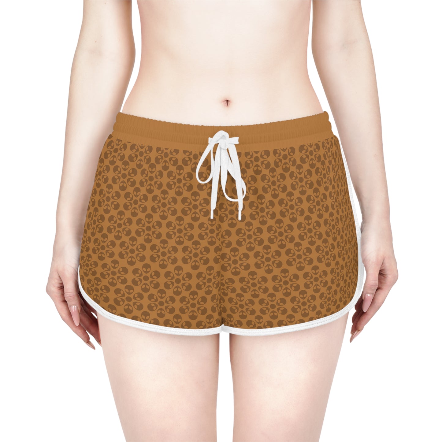 Womens Relaxed Shorts  Alien Flowers Light Brown