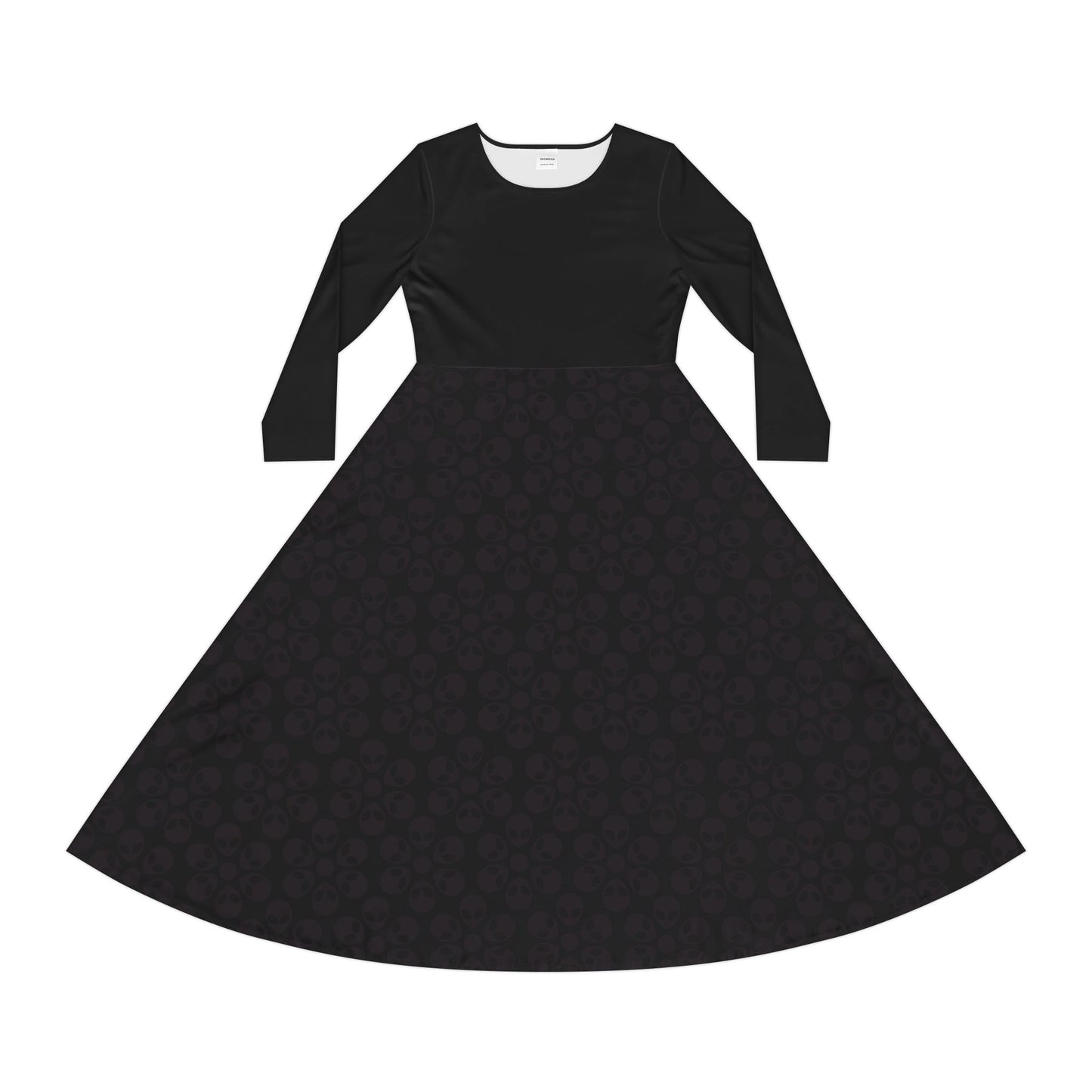 Womens Long Sleeve Dance Dress Alien Flowers Black