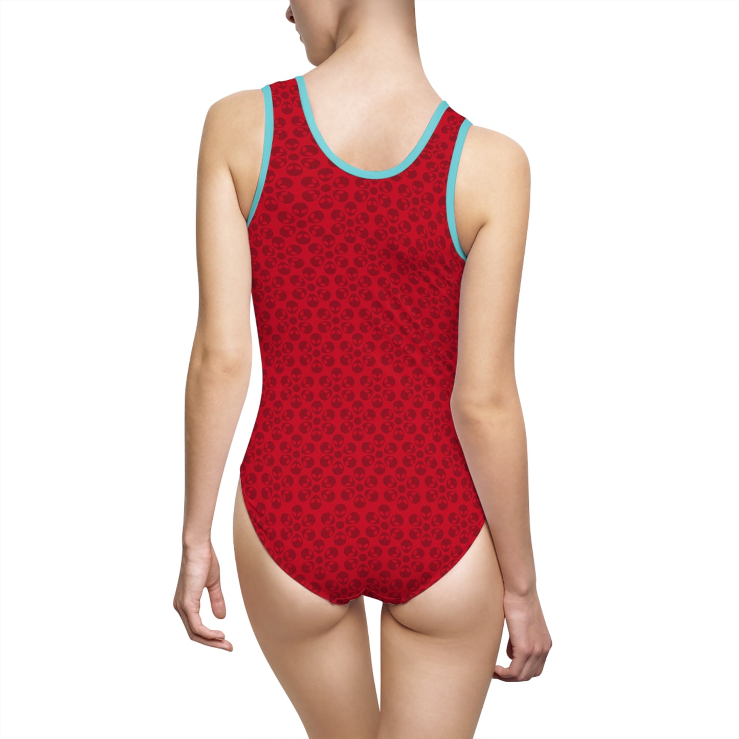 Chic Floral Womens Swimsuit Retro Bathing Suit Summer Pool Apparel Beachwear Vacation Essential Alien Flowers Dark Red