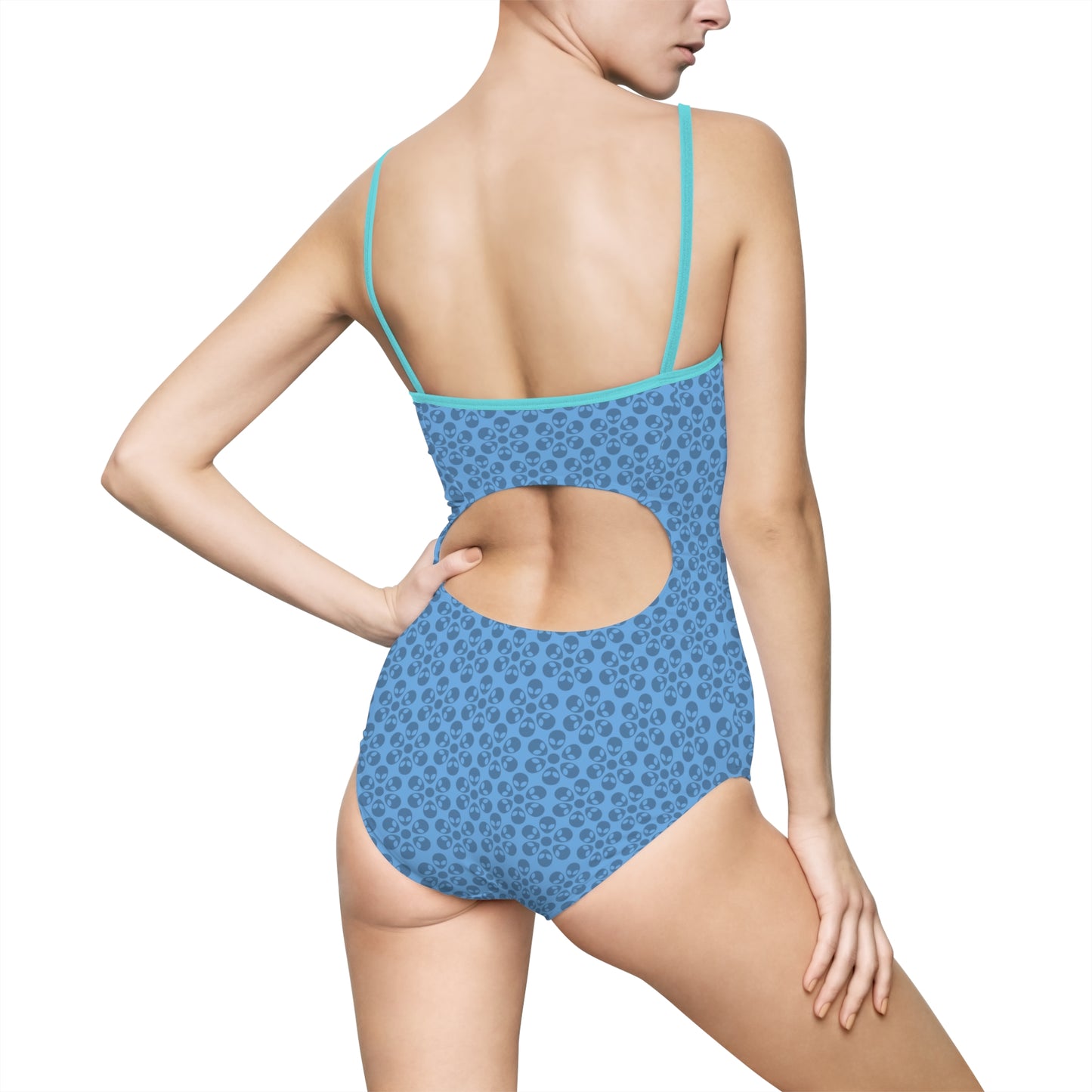 Womens Onepiece Swimsuit  Alien Flowers Light Blue