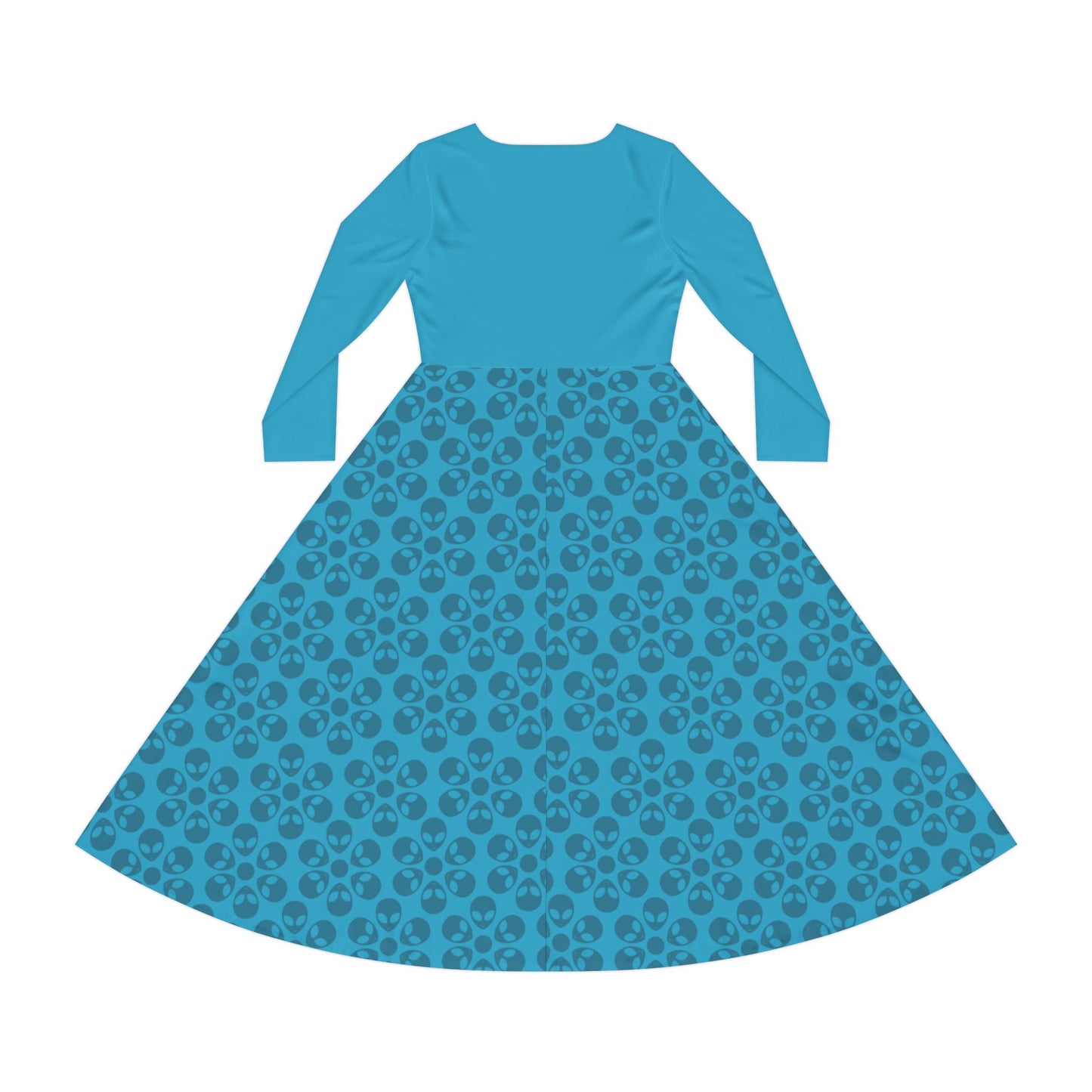 Womens Long Sleeve Dance Dress Alien Flowers Turquoise