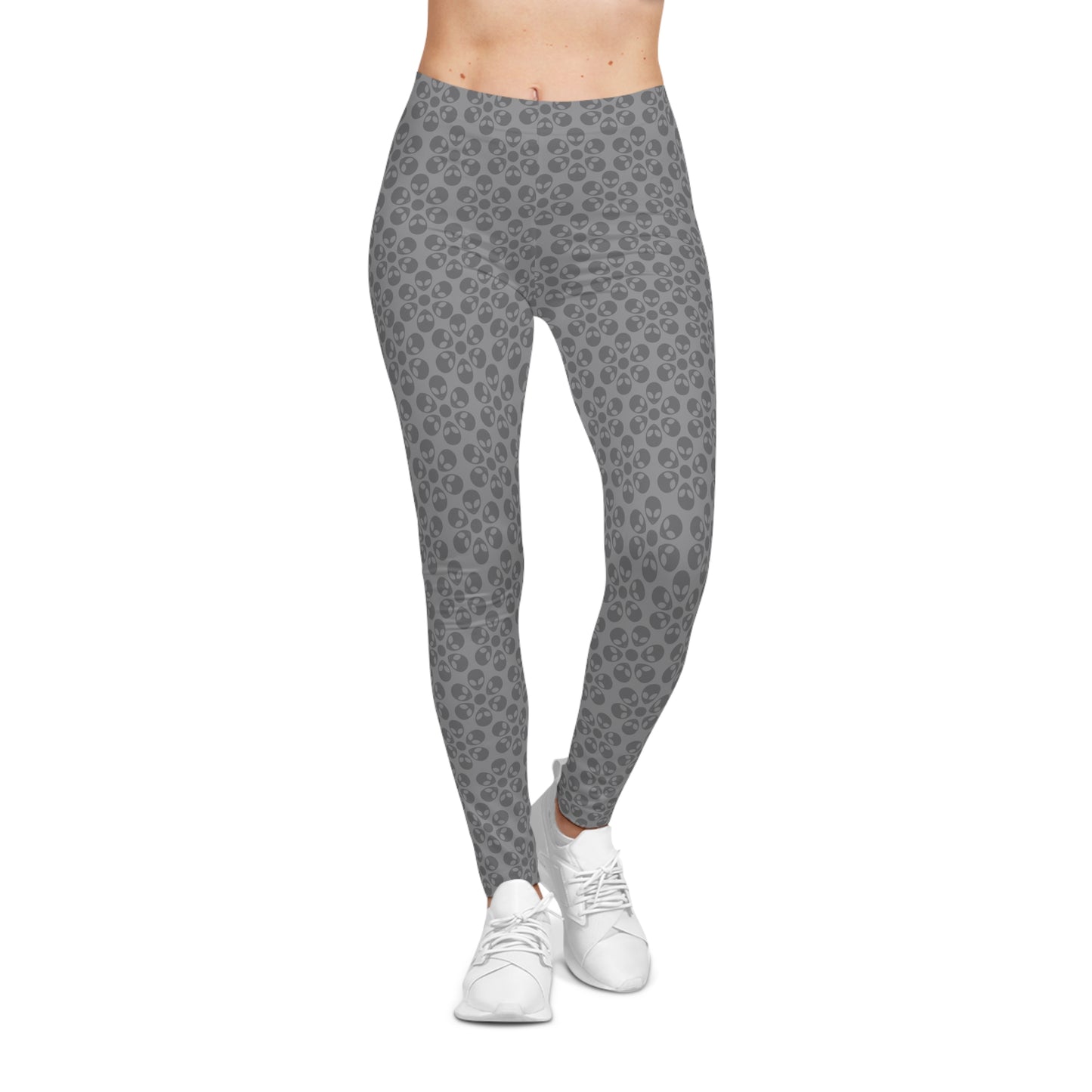 Chic Floral Leggings  Trendy Loungewear for Women Fitness Pants Yoga Wear Stylish Outfits Everyday Comfort Alien Flowers Grey
