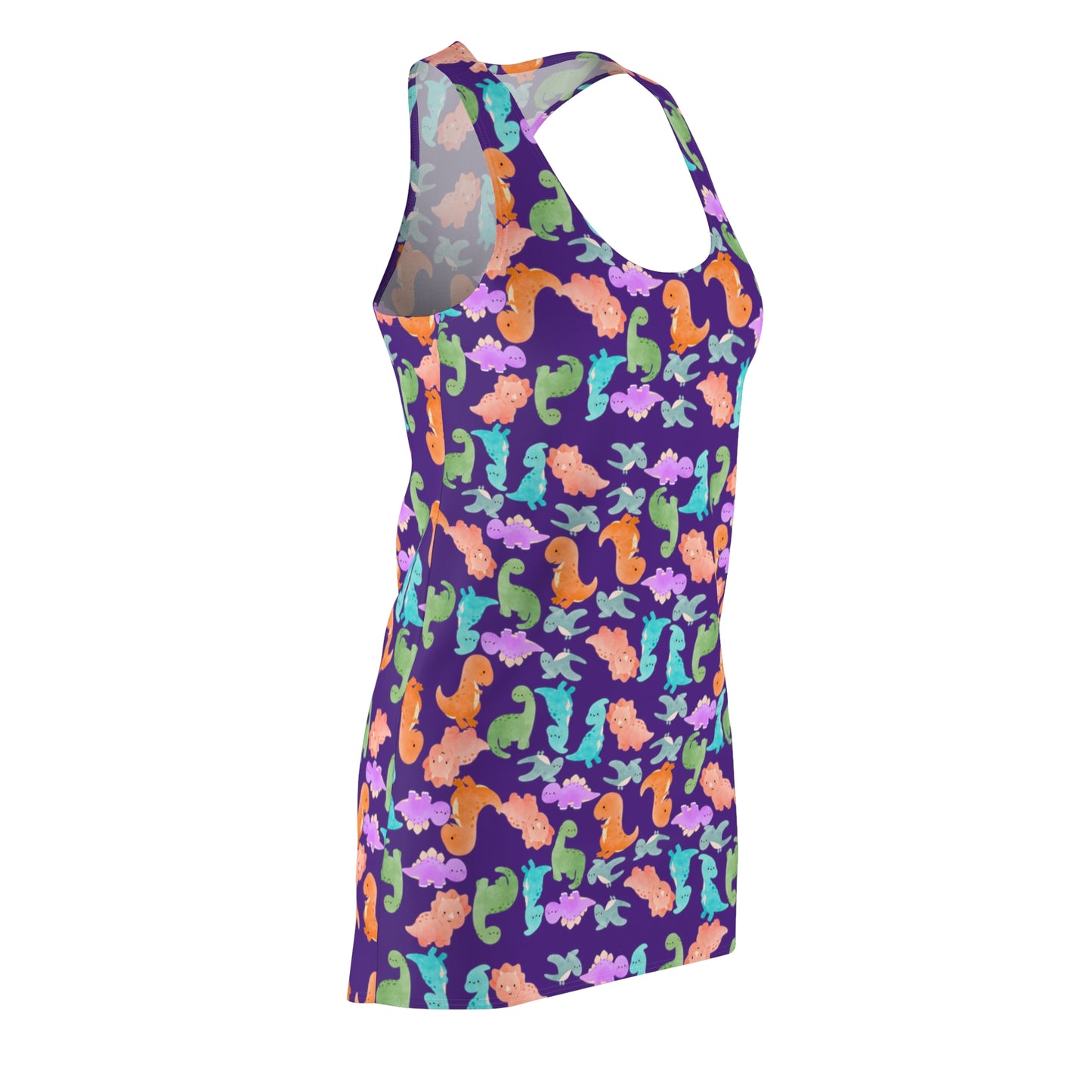 Dino Pattern Racerback Dress Summer Dress Beach Wear Vacation Outfit Casual Dress Gift for Her Rainbow Dinos Purple