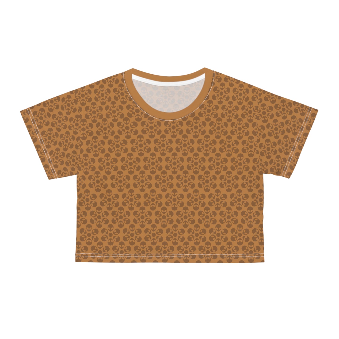 Feminine Floral Crop Tee Trendy Summer Top Aesthetic Graphic Shirt Casual Outfit Unique Gift for Her Vintage Style Tee Alien Flowers Light Brown