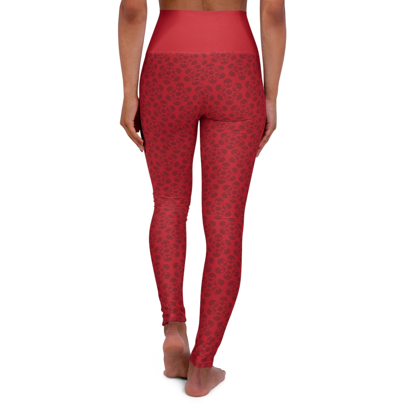 Stylish High Waisted Yoga Leggings Activewear Fitness Leggings Workout Pants Gift for Her Yoga Apparel Alien Flowers Dark Red