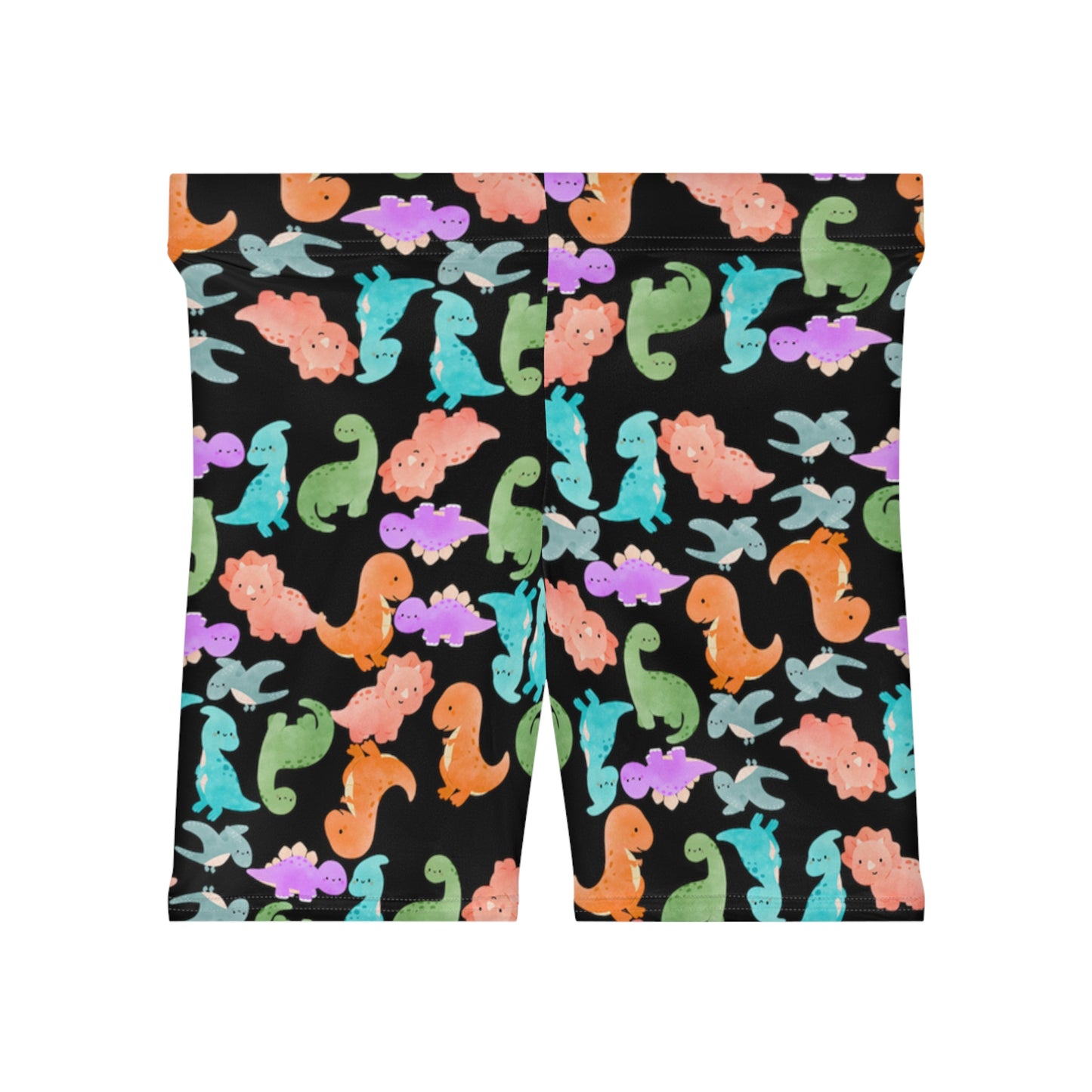 Colorful Dinosaur Womens Biker Shorts  AOP Perfect for Casual Wear workout Summer Birthdays Playdates Unique Gift Rainbow Dinos Black