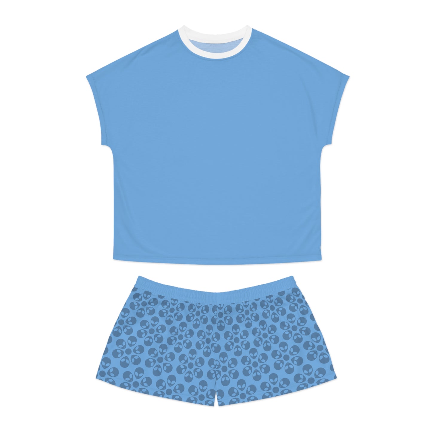 Stylish Womens Pajama Set Cozy Sleepwear AOP Floral Print Perfect for Lounging Gift for Her Summer Nights Relaxation Alien Flowers Light Blue