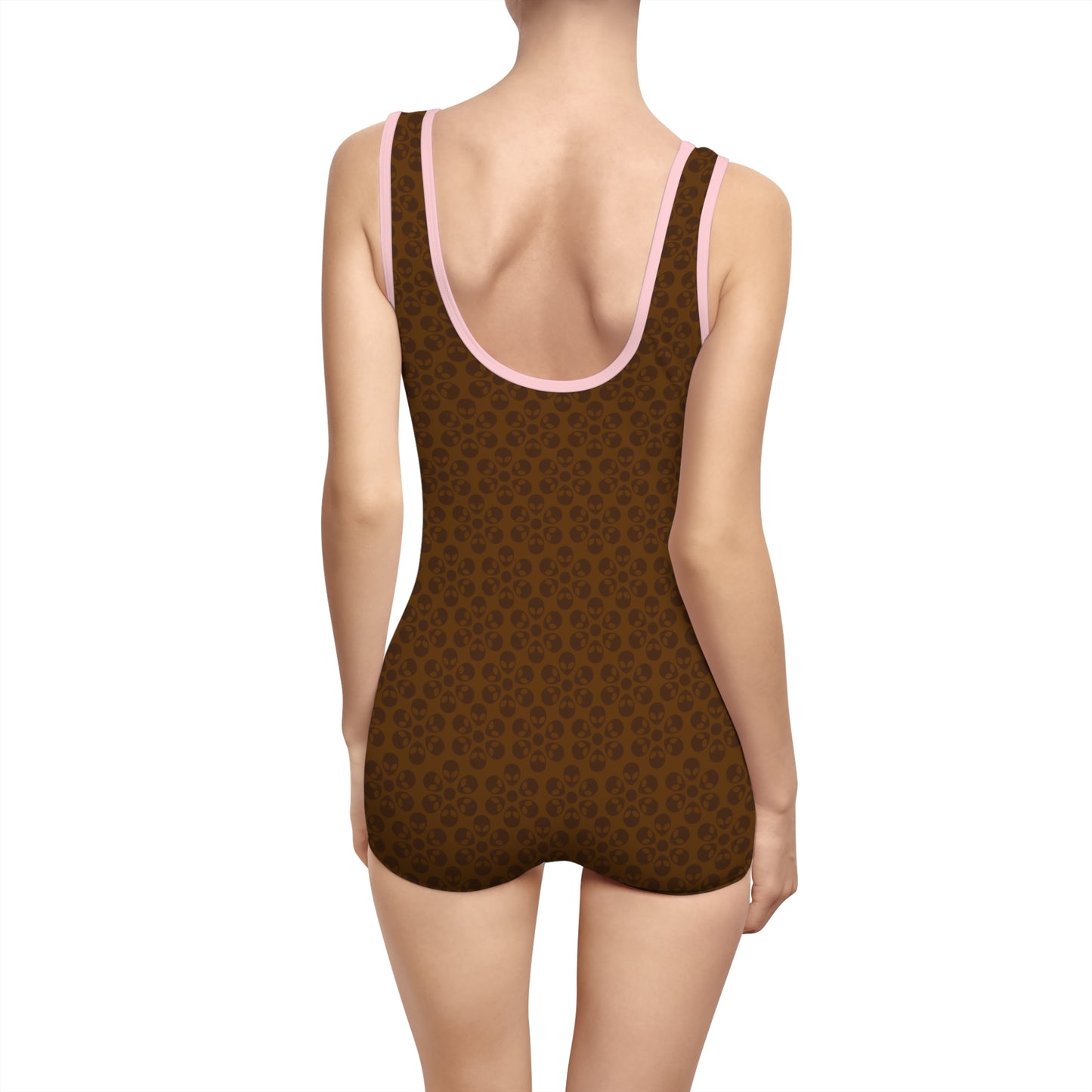 Womens Vintage Swimsuit  Alien Flowers Brown