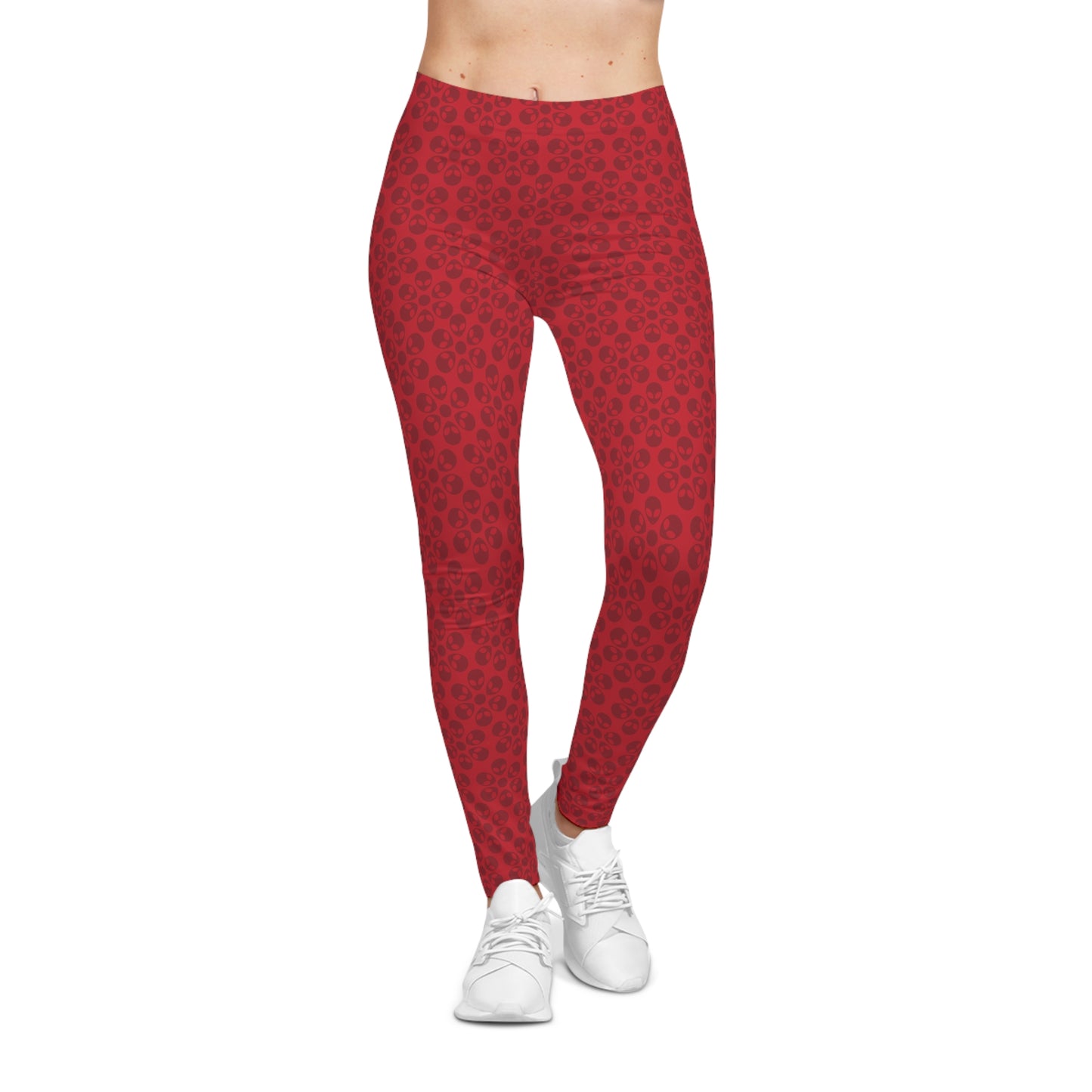 Chic Floral Leggings  Trendy Loungewear for Women Fitness Pants Yoga Wear Stylish Outfits Everyday Comfort Alien Flowers Dark Red